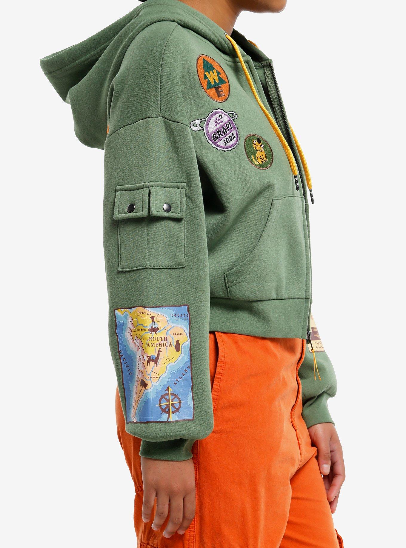 Her Universe Disney Pixar Up Wilderness Explorer Patch Girls Crop Hoodie, ARMY GREEN, alternate