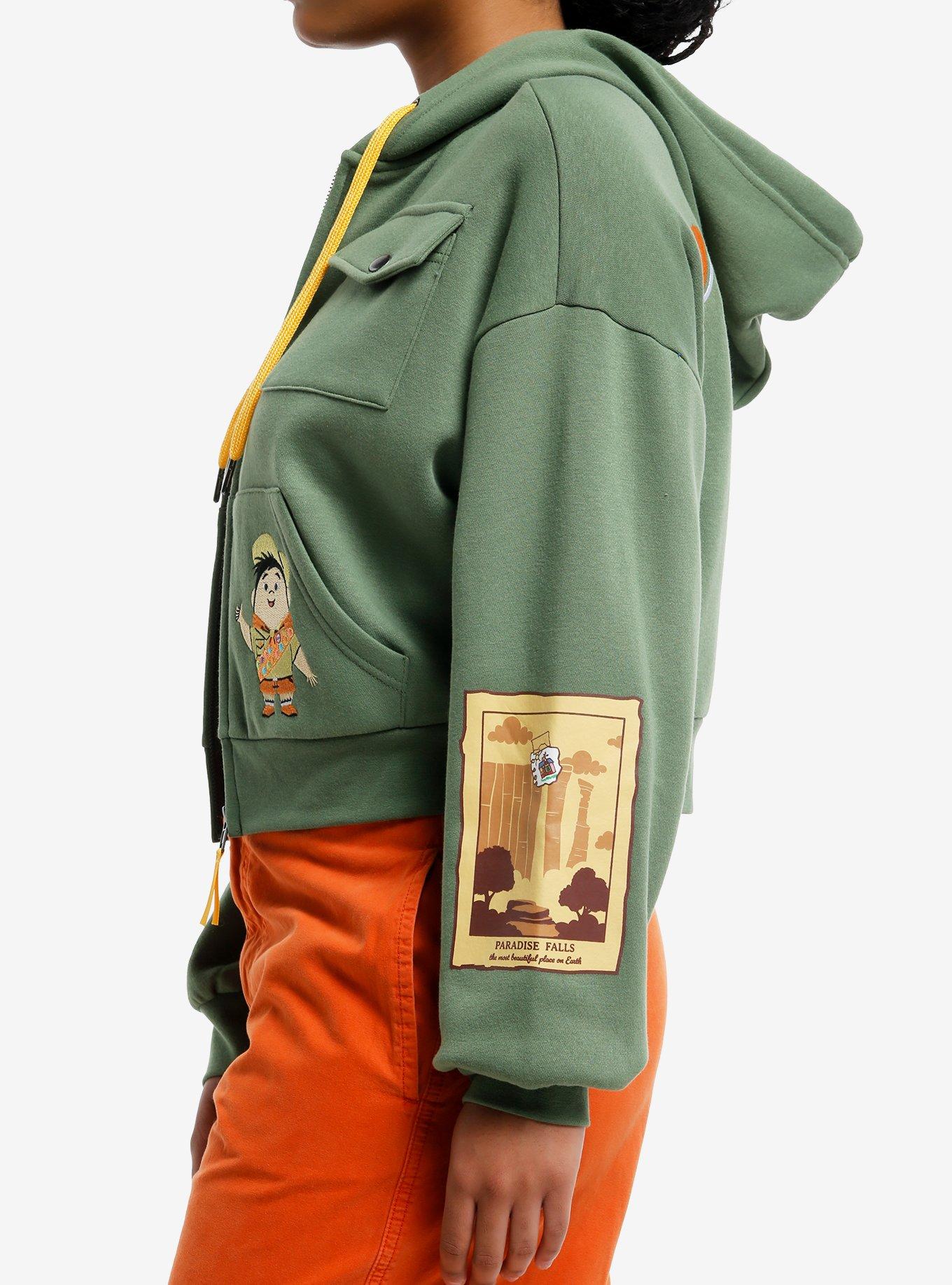 Her Universe Disney Pixar Up Wilderness Explorer Patch Girls Crop Hoodie, ARMY GREEN, alternate