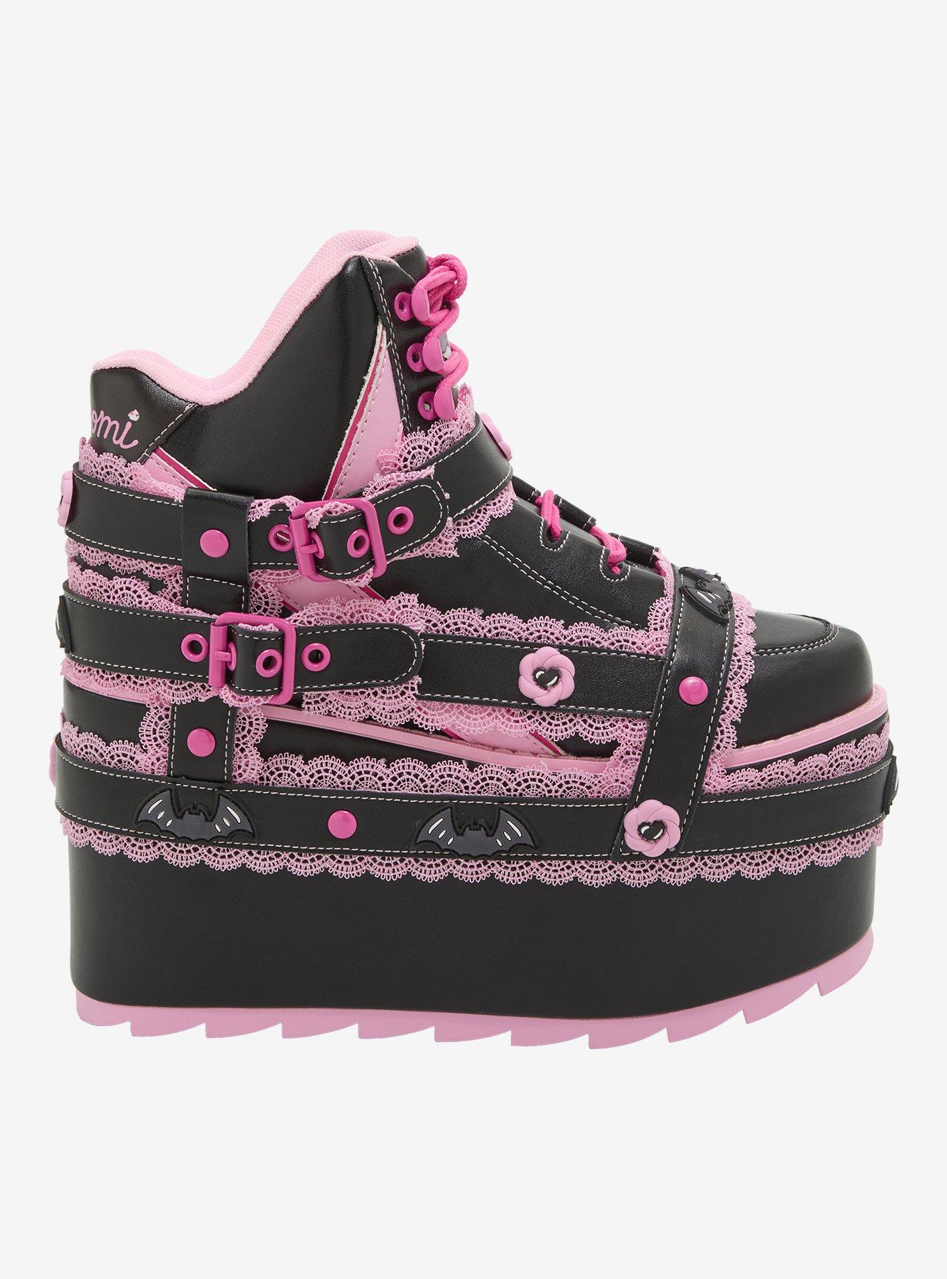 YRU Kuromi Black & Pink Qozmo Strappy Platform Sneakers, , hi-res