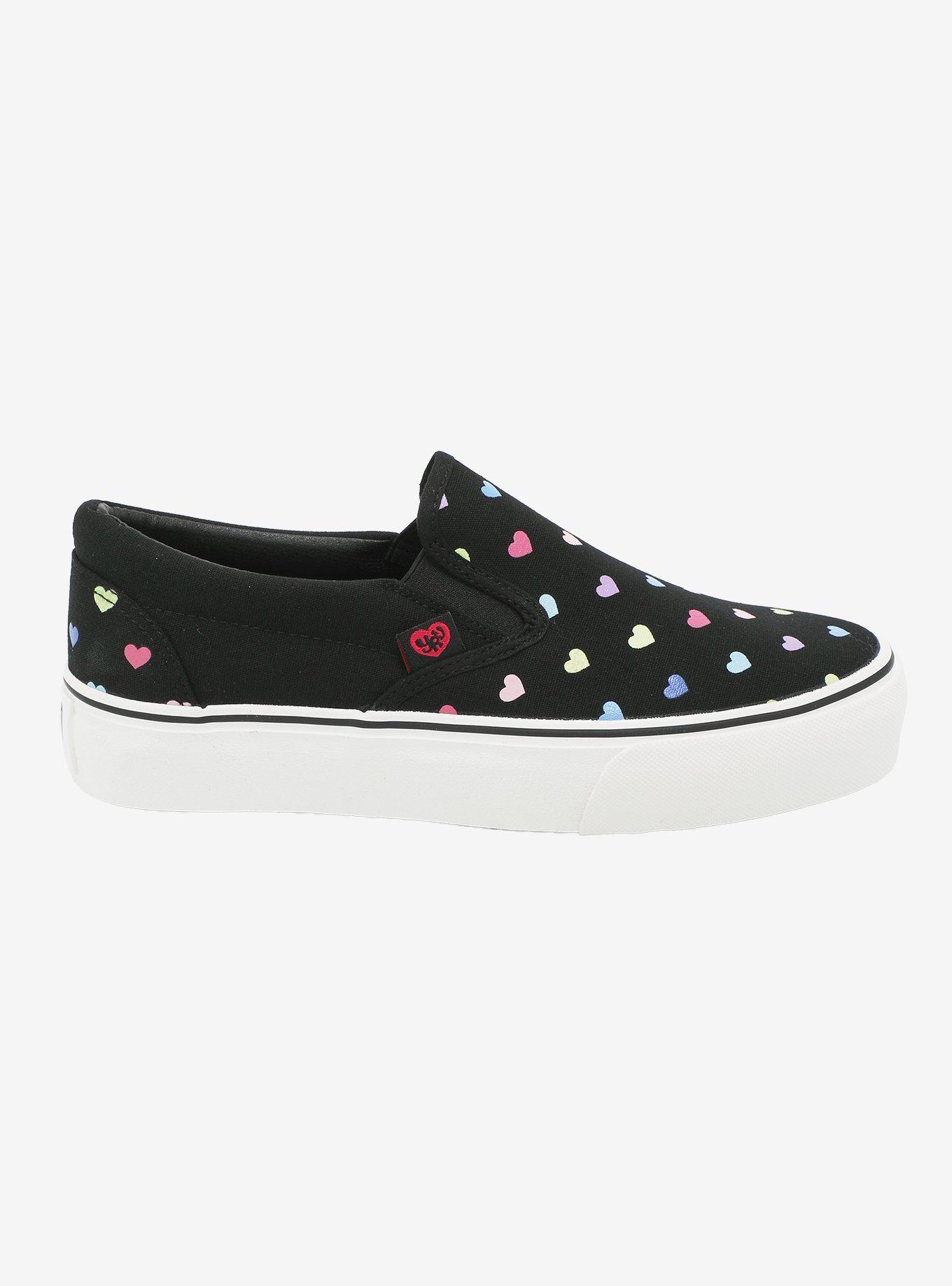 YRU Black Pastel Hearts Slip-On Sneakers, , hi-res