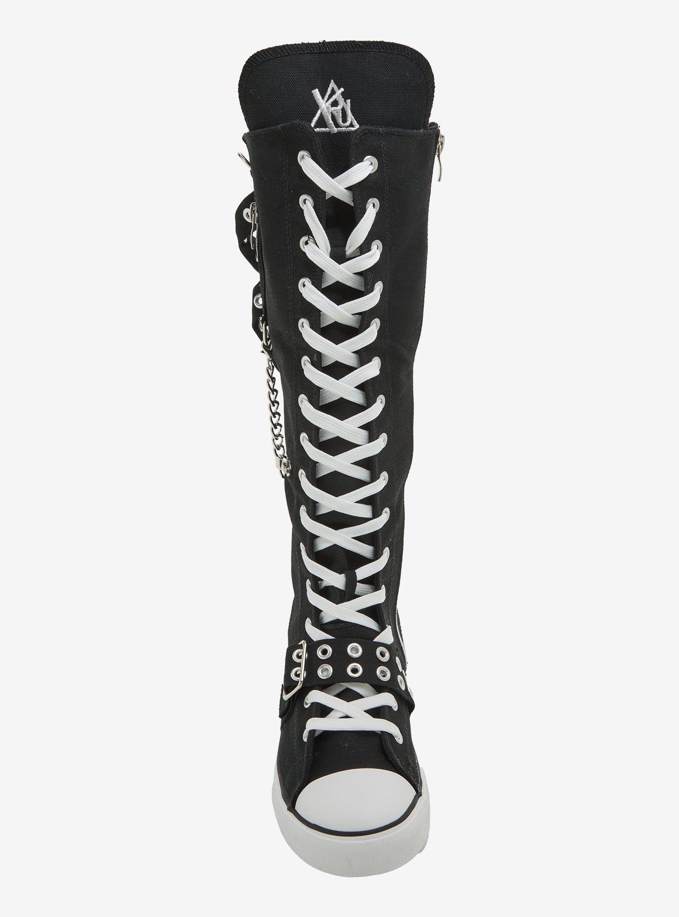 YRU Black & White Rawr Knee-High Lace-Up Sneakers, MULTI, alternate