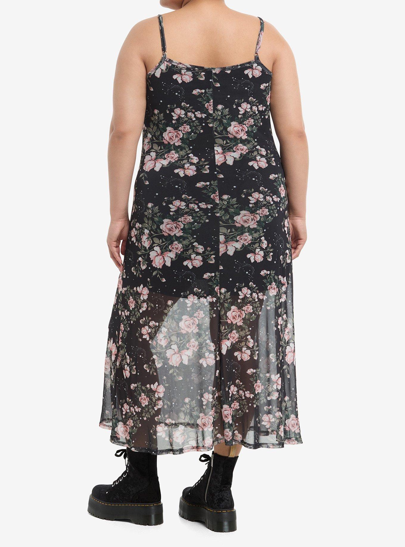Cosmic Aura Pink Floral Moon Maxi Dress Plus Size, PINK, alternate