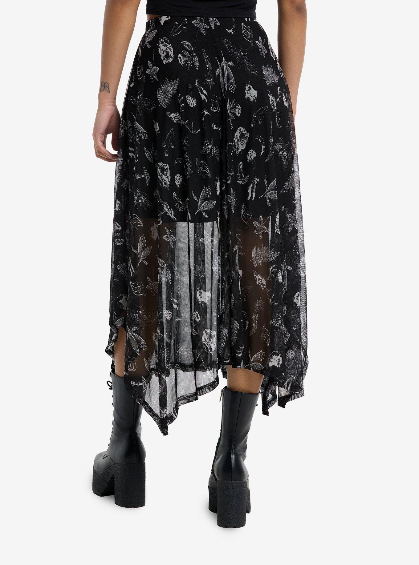 Cosmic Aura Woodlandcore Hanky Hem Sheer Midi Skirt, , hi-res
