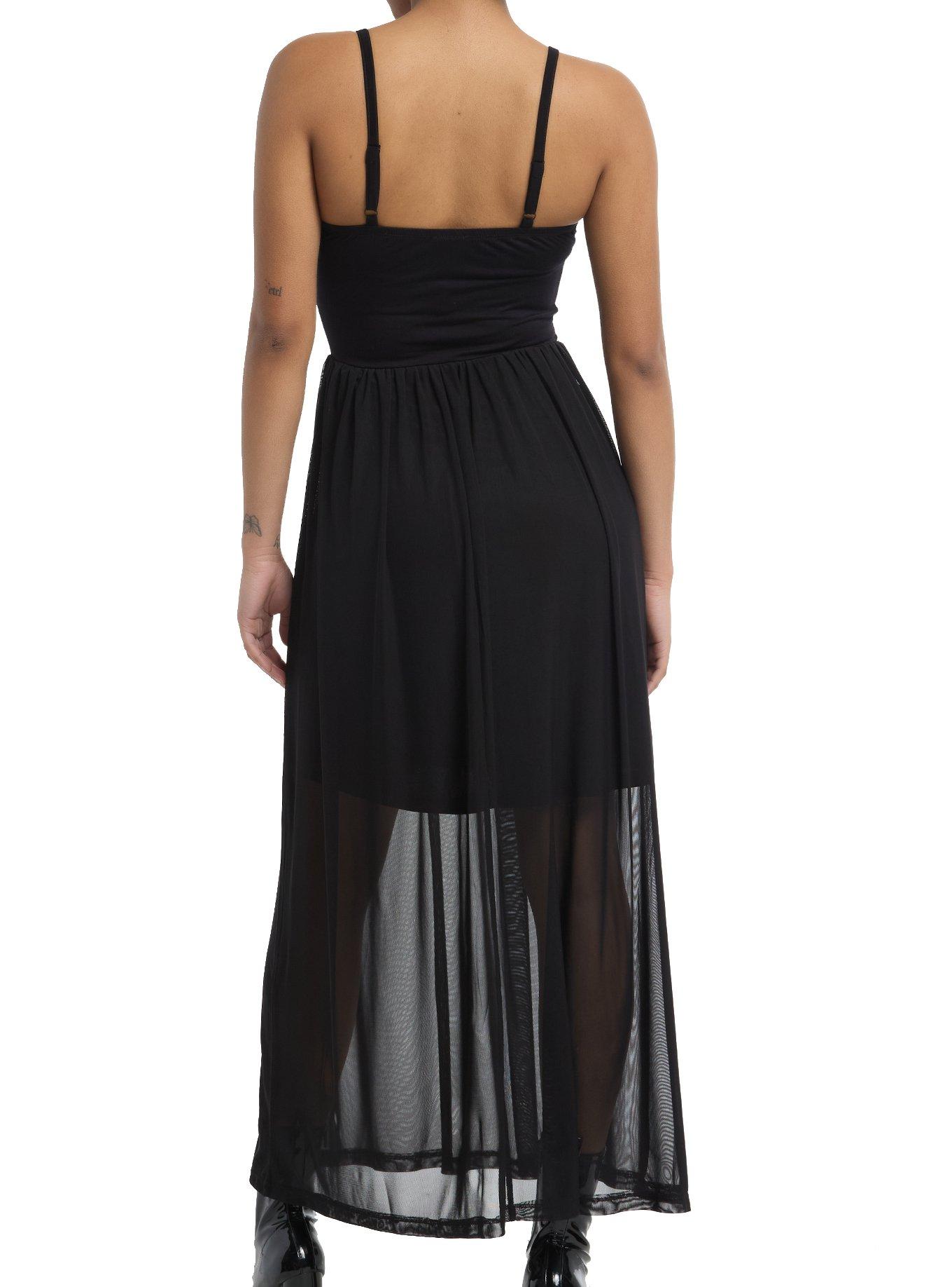 Cosmic Aura Black Mesh Strappy Midi Dress, , hi-res