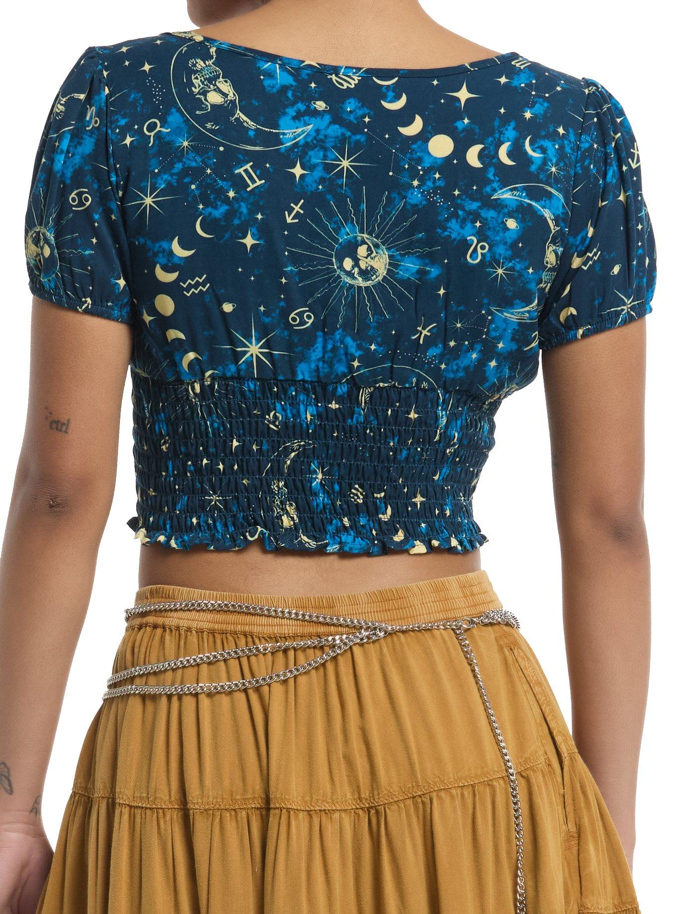 Cosmic Aura Celestial Night Sky Girls Crop Top, GOLD, alternate
