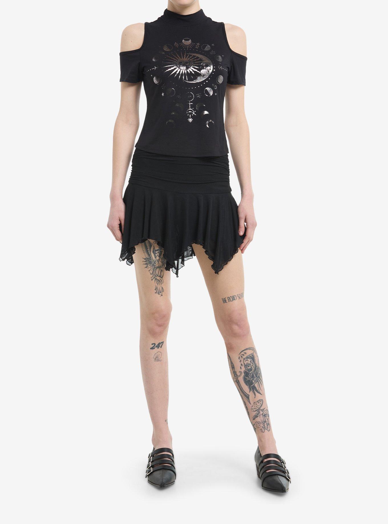 Cosmic Aura Moon & Sun Skull Girls Cold Shoulder Top, , hi-res