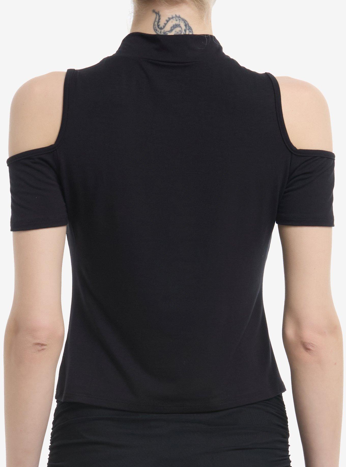 Cosmic Aura Moon & Sun Skull Girls Cold Shoulder Top, GREY, alternate