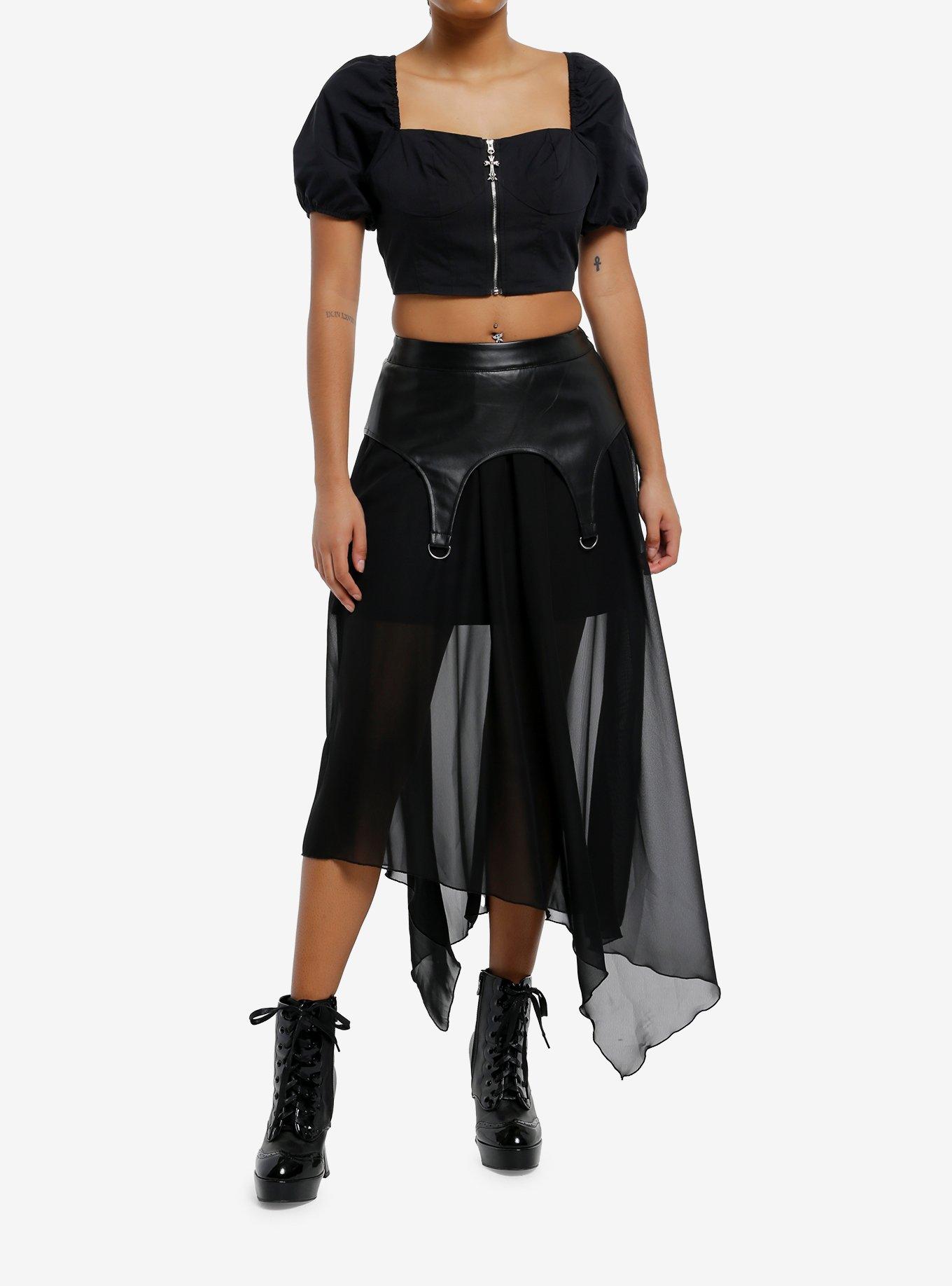 Cosmic Aura Black Cross Charm Girls Zippered Crop Top, , hi-res