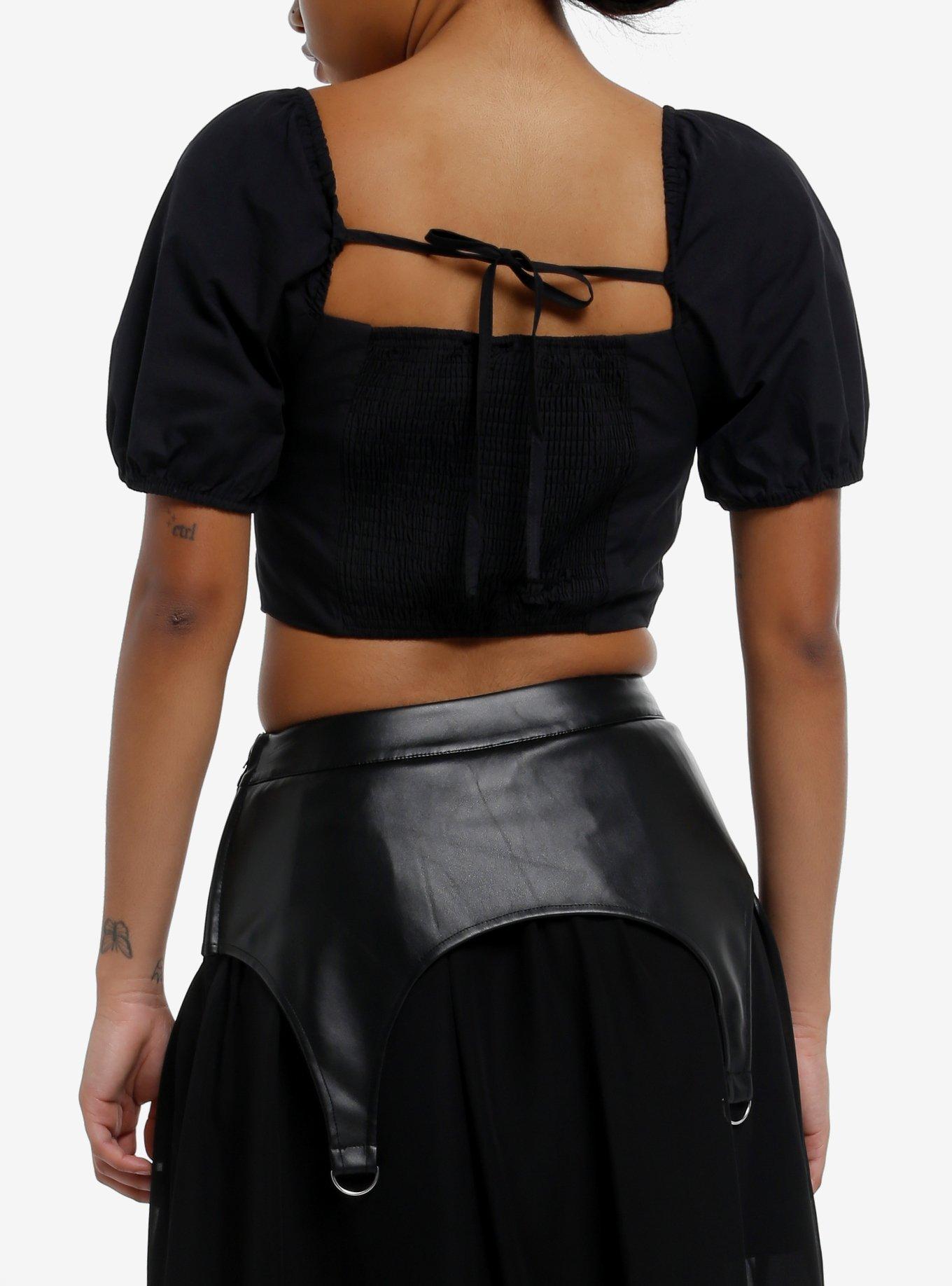 Cosmic Aura Black Cross Charm Girls Zippered Crop Top, BLACK, alternate