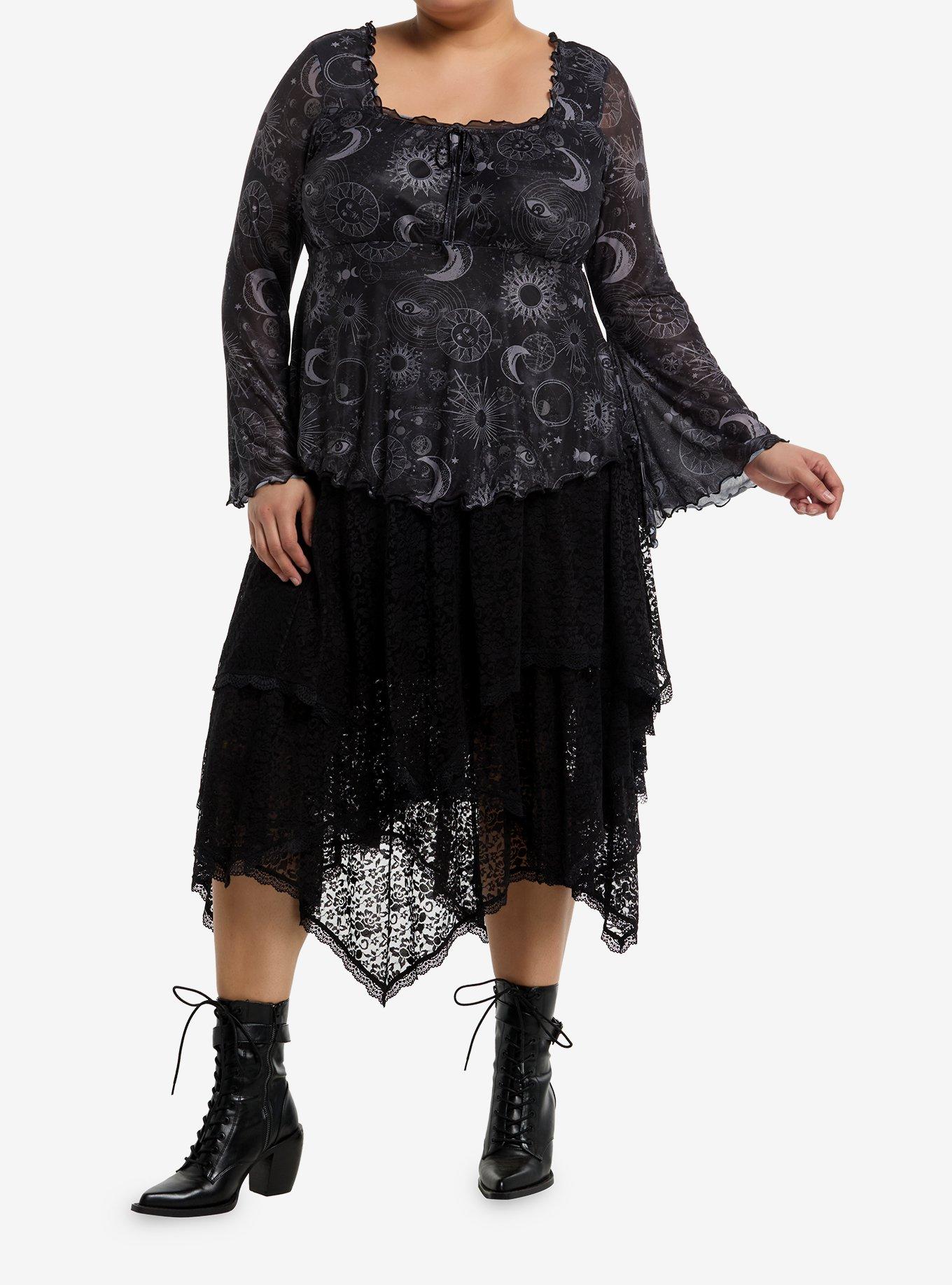 Cosmic Aura Dark Celestial Girls Bell Sleeve Top Plus Size, , hi-res