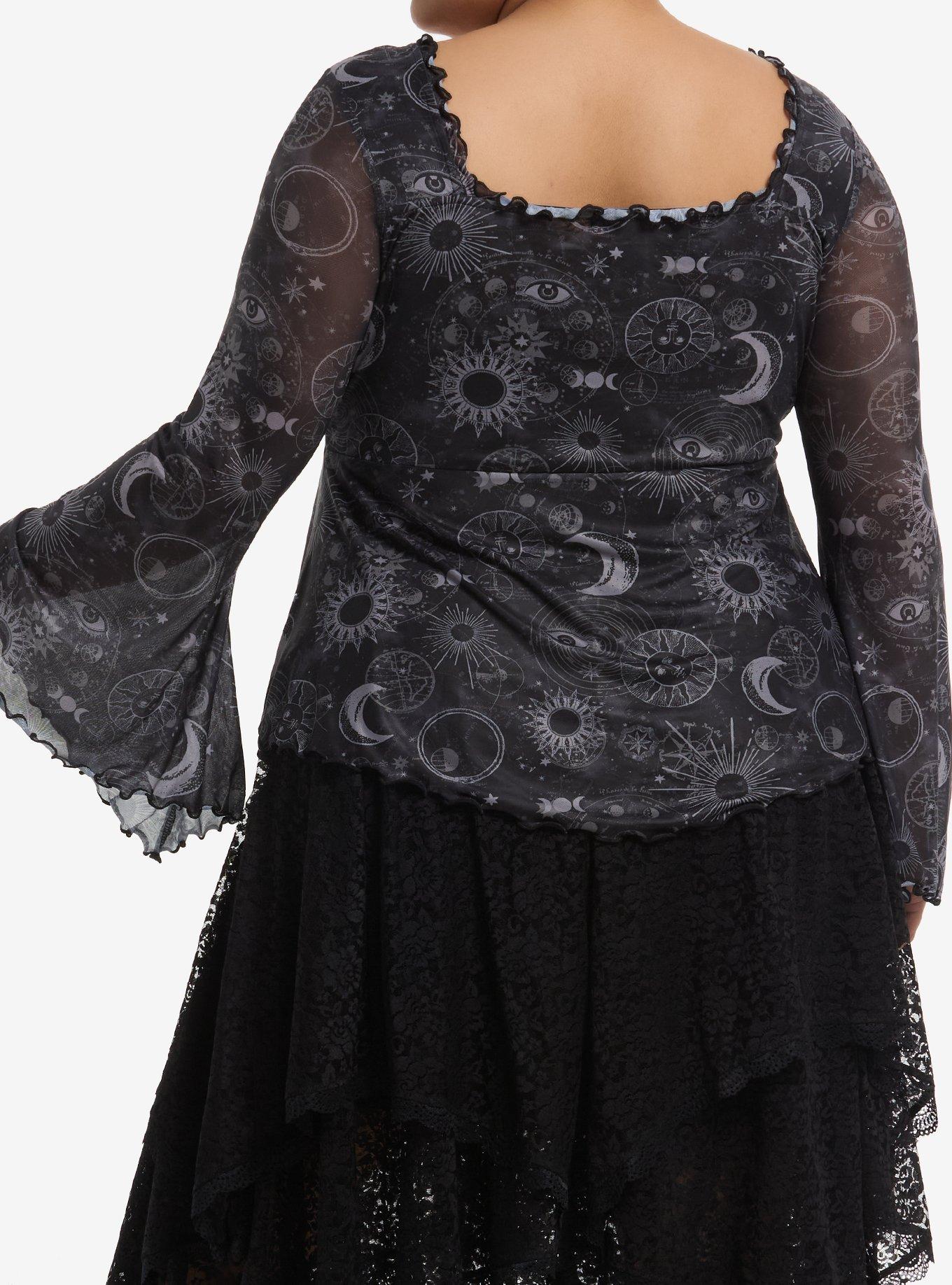 Cosmic Aura Dark Celestial Girls Bell Sleeve Top Plus Size, GREY, alternate