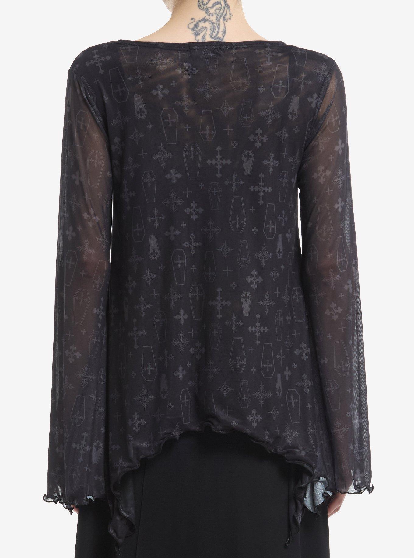 Cosmic Aura Cross Coffin Girls Bell Sleeve Top, GREY, alternate