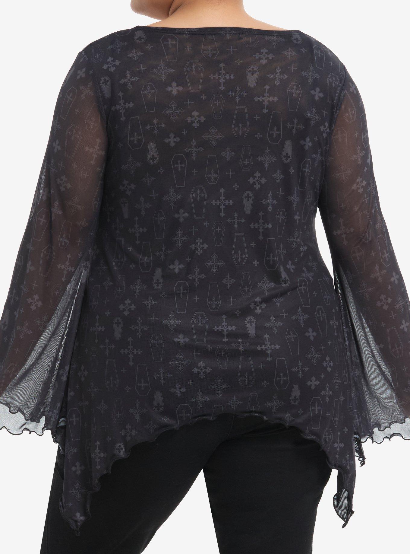 Cosmic Aura Cross Coffin Girls Bell Sleeve Top Plus Size, GREY, alternate