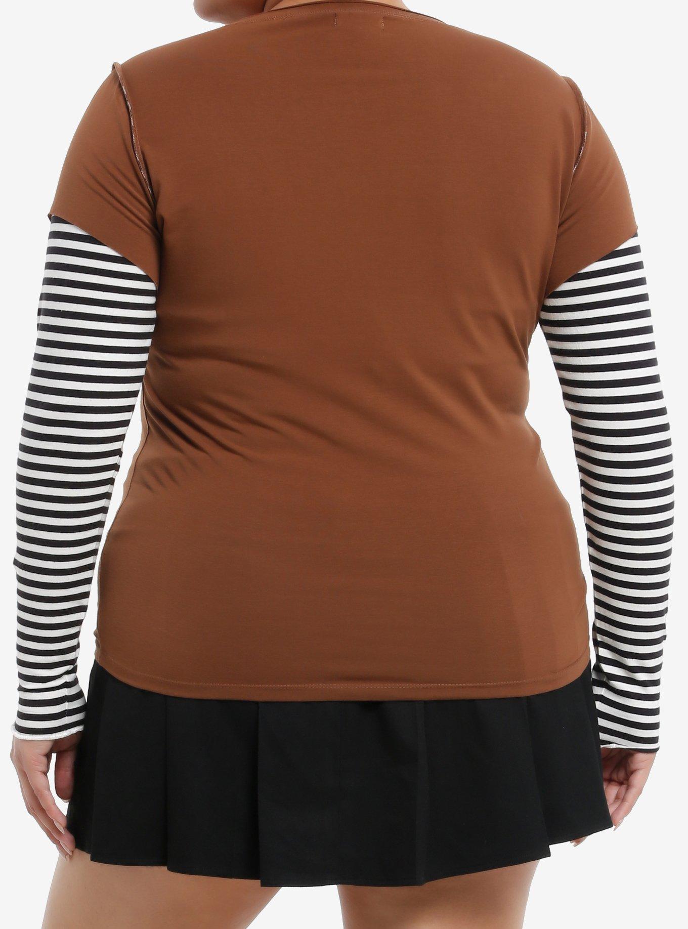 Skull Cross Rhinestones Striped Girls Twofer Long-Sleeve T-Shirt Plus Size, BLACK, alternate