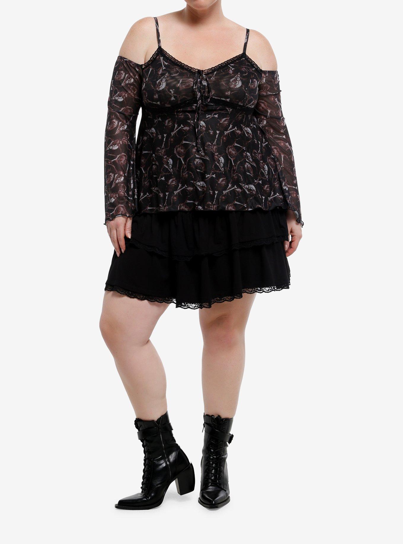 Cosmic Aura Bird Skull & Thorns Cold-Shoulder Top, , hi-res