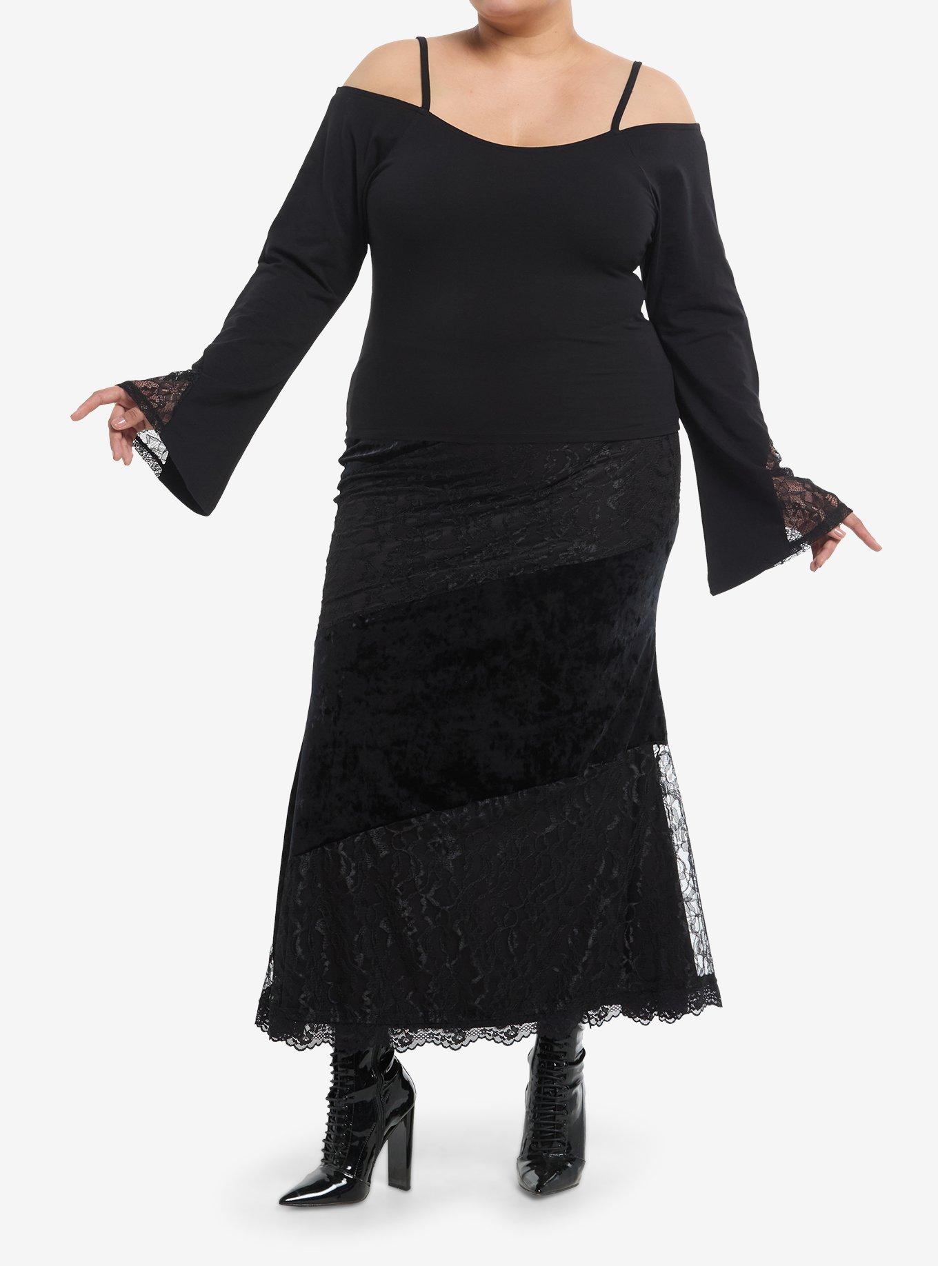 Cosmic Aura Lace Panel Cold Shoulder Girls Long-Sleeve Top Plus Size, , hi-res