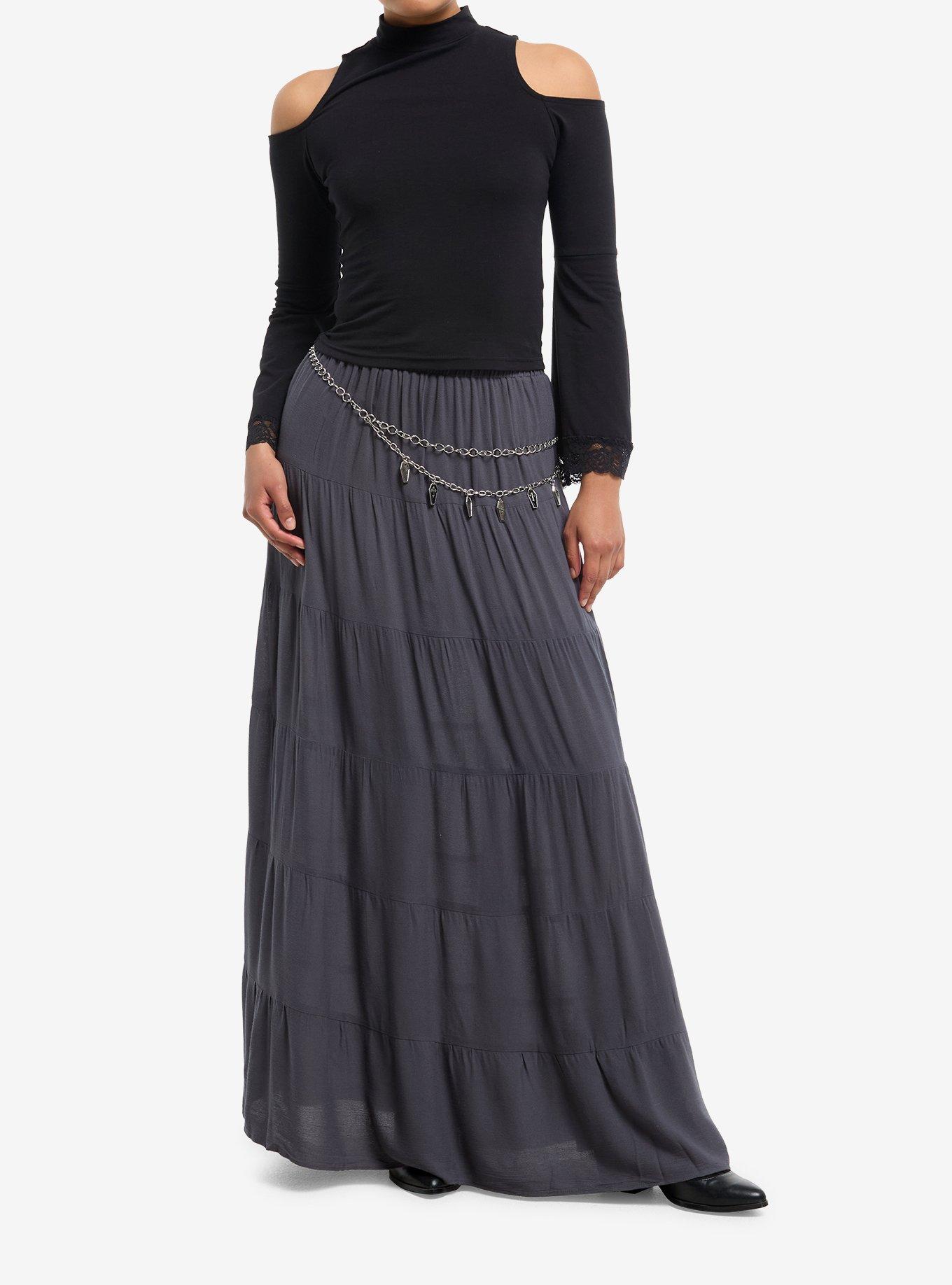 Cosmic Aura Black Cold Shoulder Girls Bell Sleeve Top, , hi-res