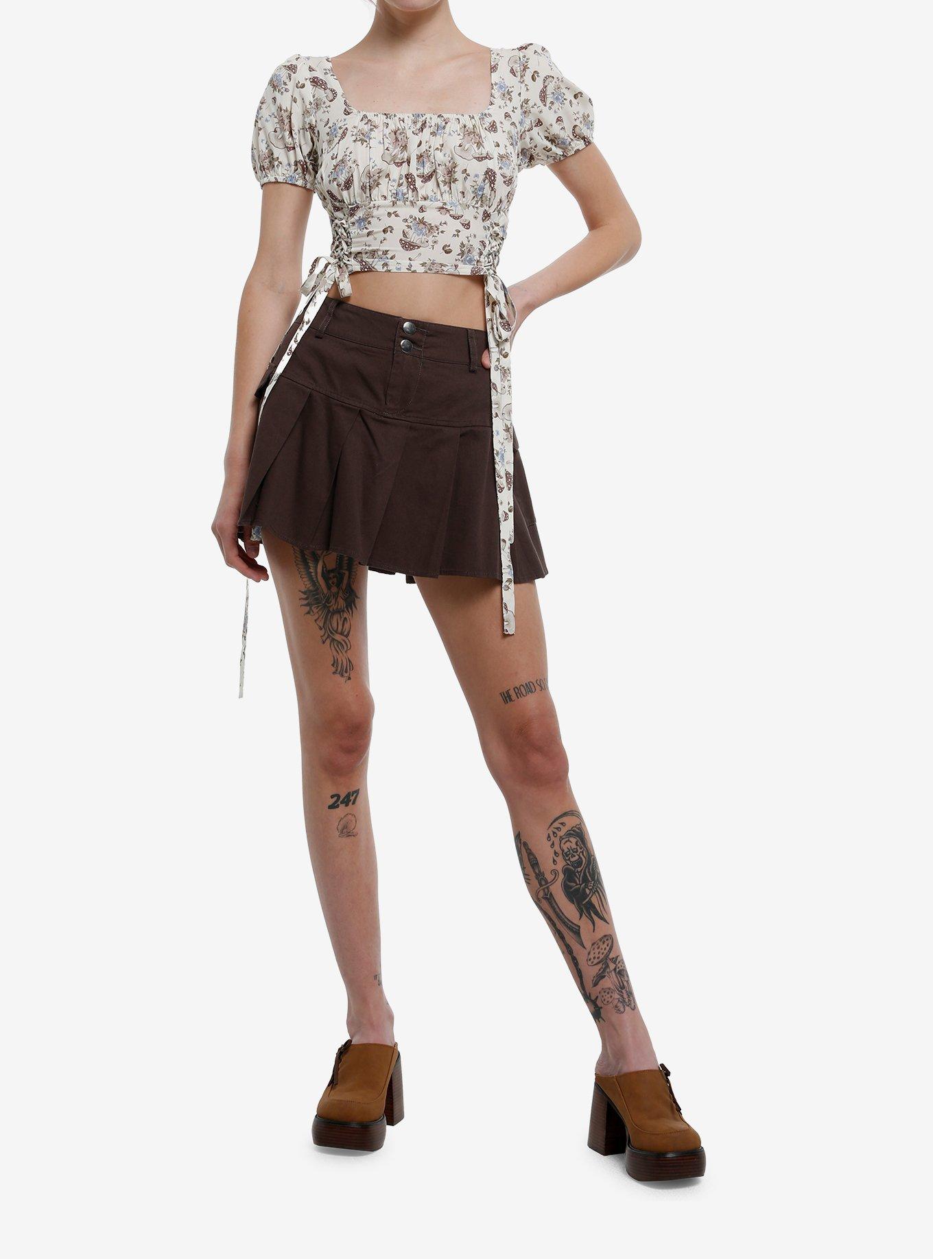 Thorn & Fable Mushroom Floral Lace-Up Girls Crop Top, , hi-res