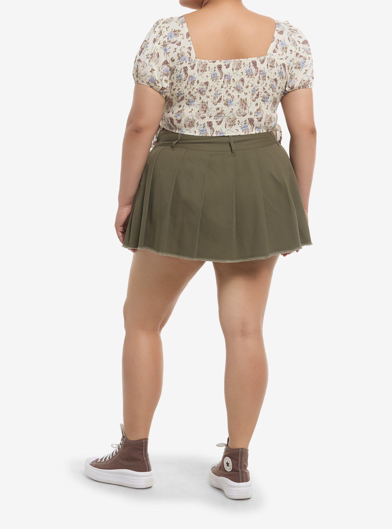 Thorn & Fable Mushroom Floral Lace-Up Girls Crop Top Plus Size, BROWN, alternate