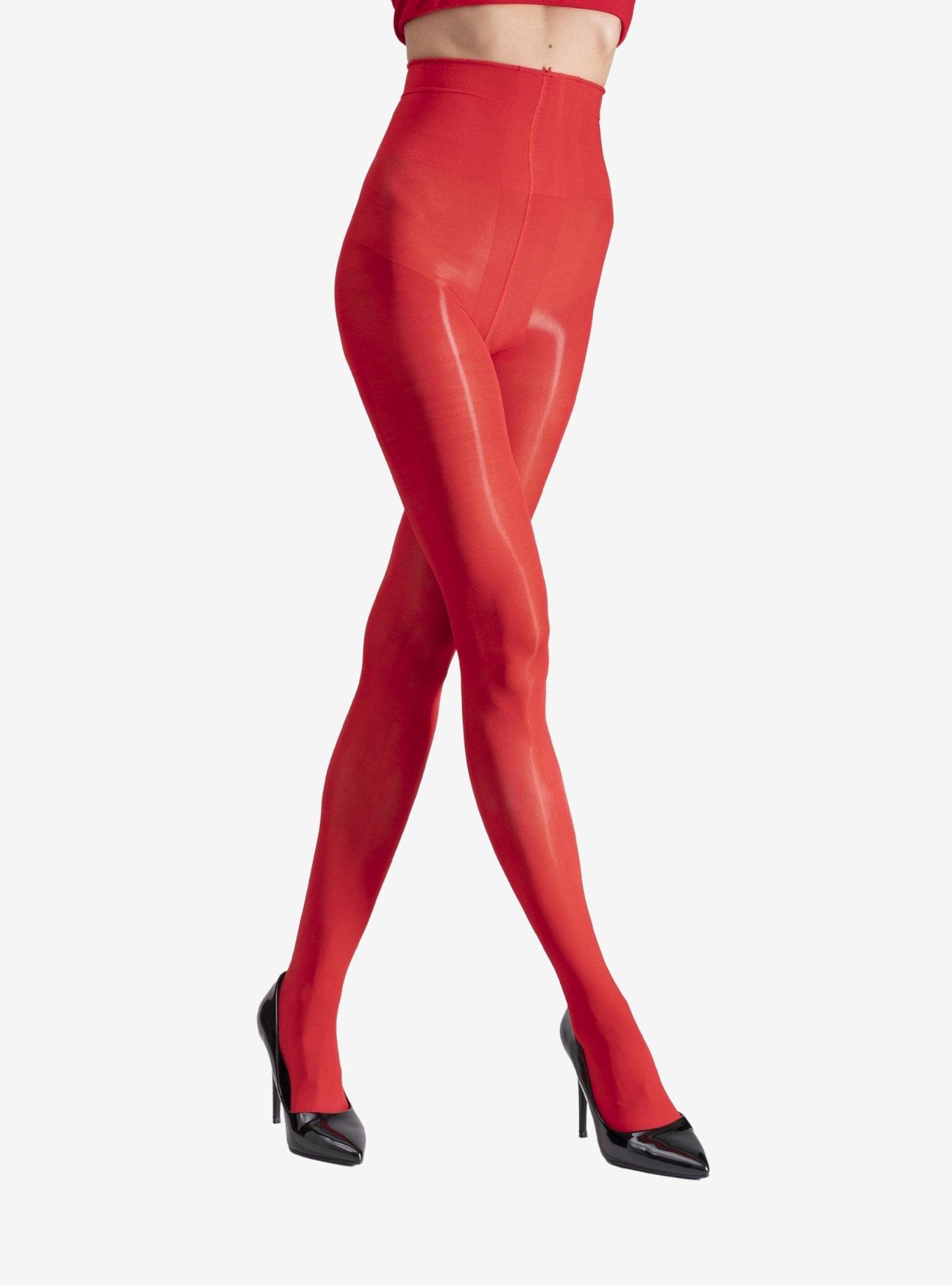 LECHERY Red Lustrous Silky Shiny 40 Denier Tights, , hi-res