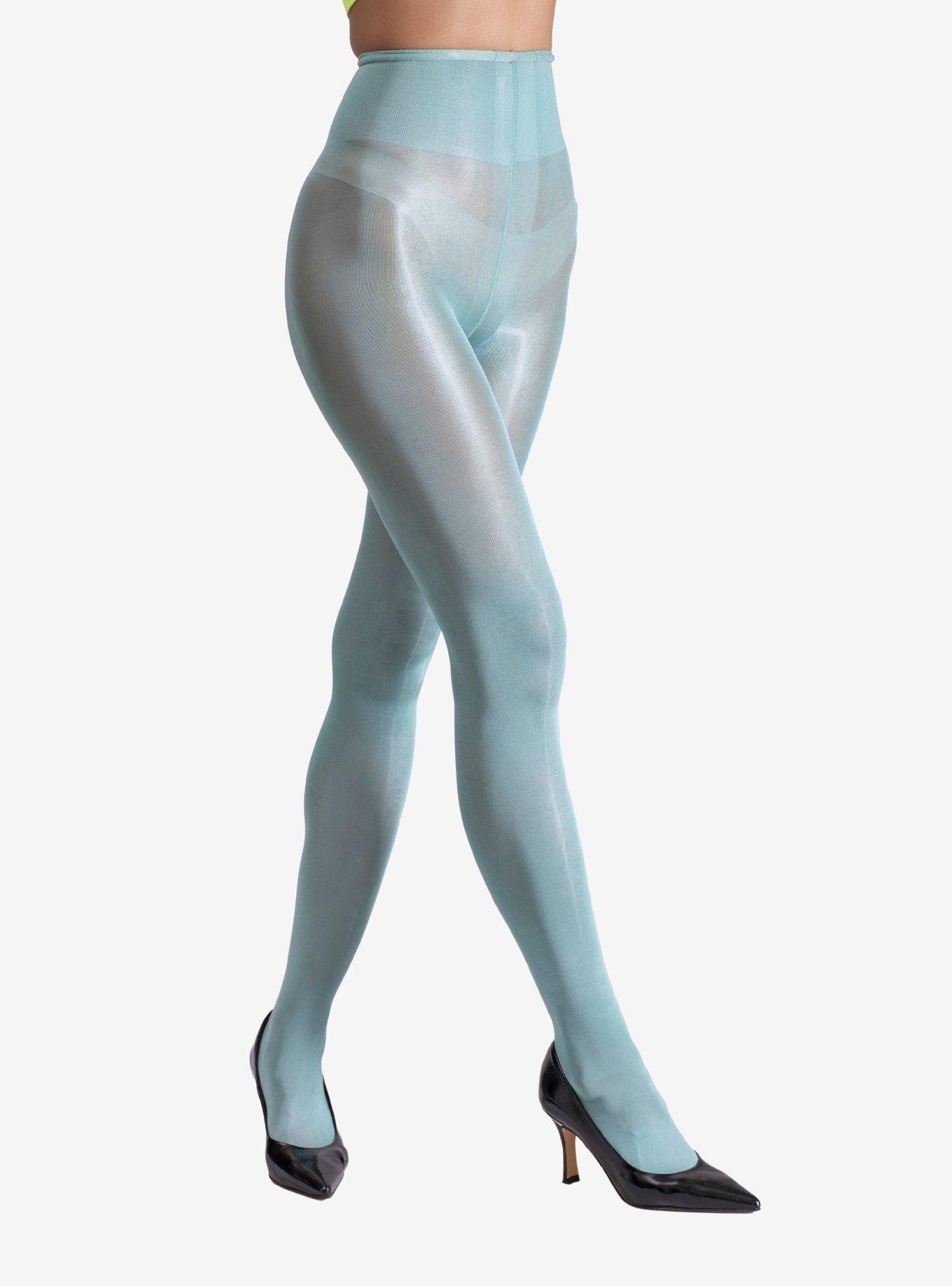 LECHERY Green Lustrous Silky Shiny 40 Denier Tights, GREEN, alternate