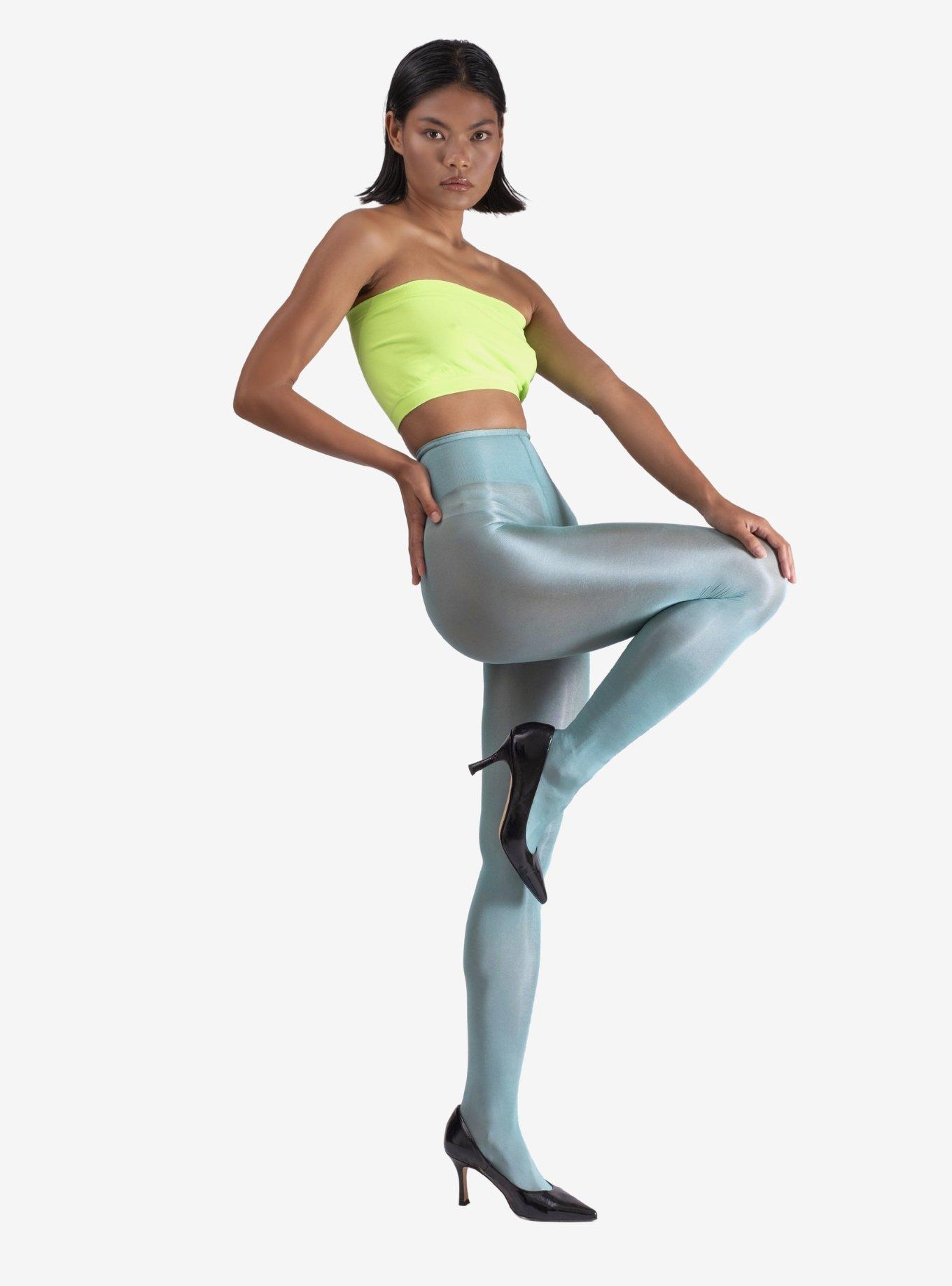 LECHERY Green Lustrous Silky Shiny 40 Denier Tights, GREEN, alternate