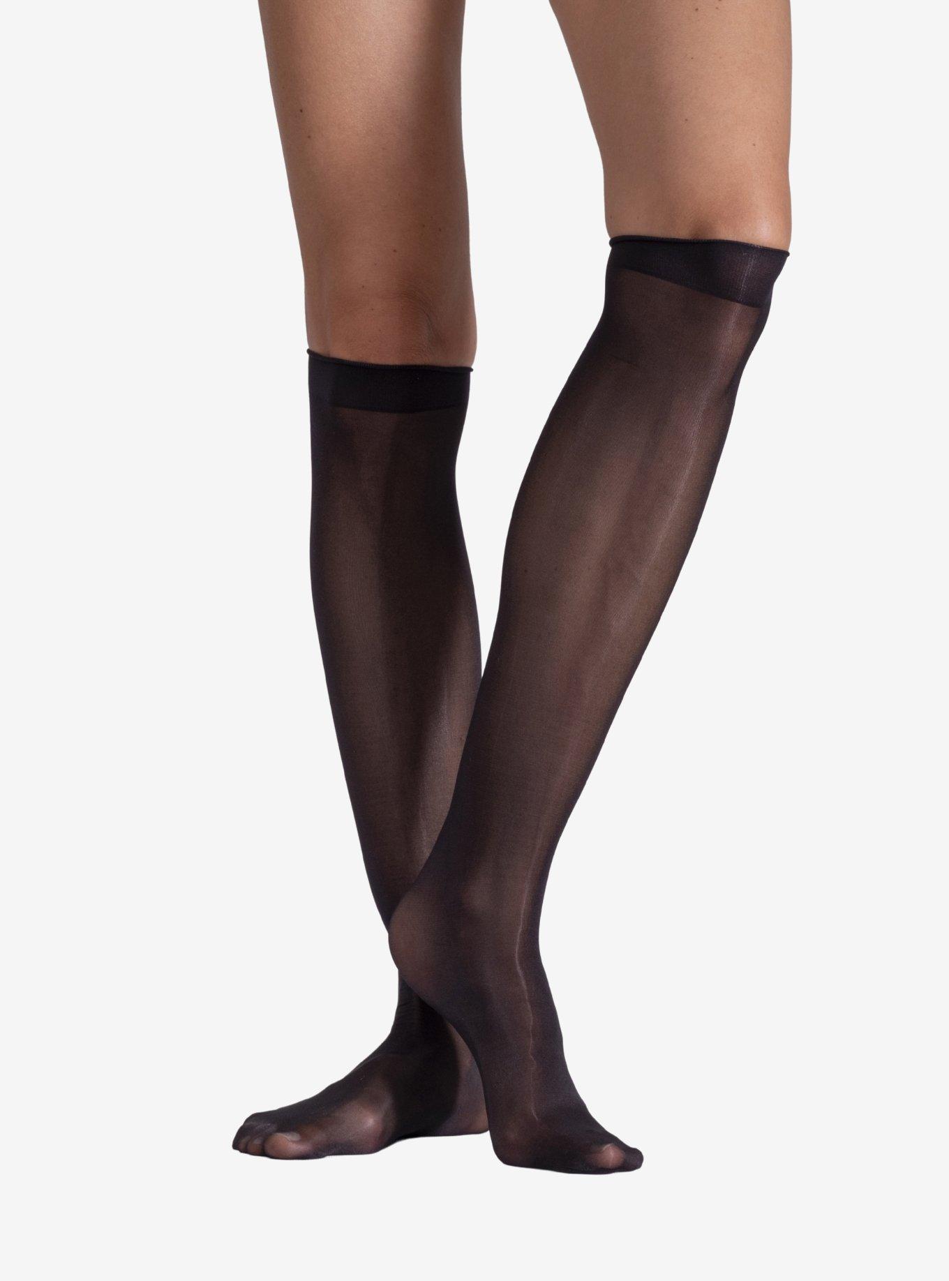 LECHERY Black Lustrous Silky Shiny Sheer Knee-highs Socks (2 Pairs), , alternate