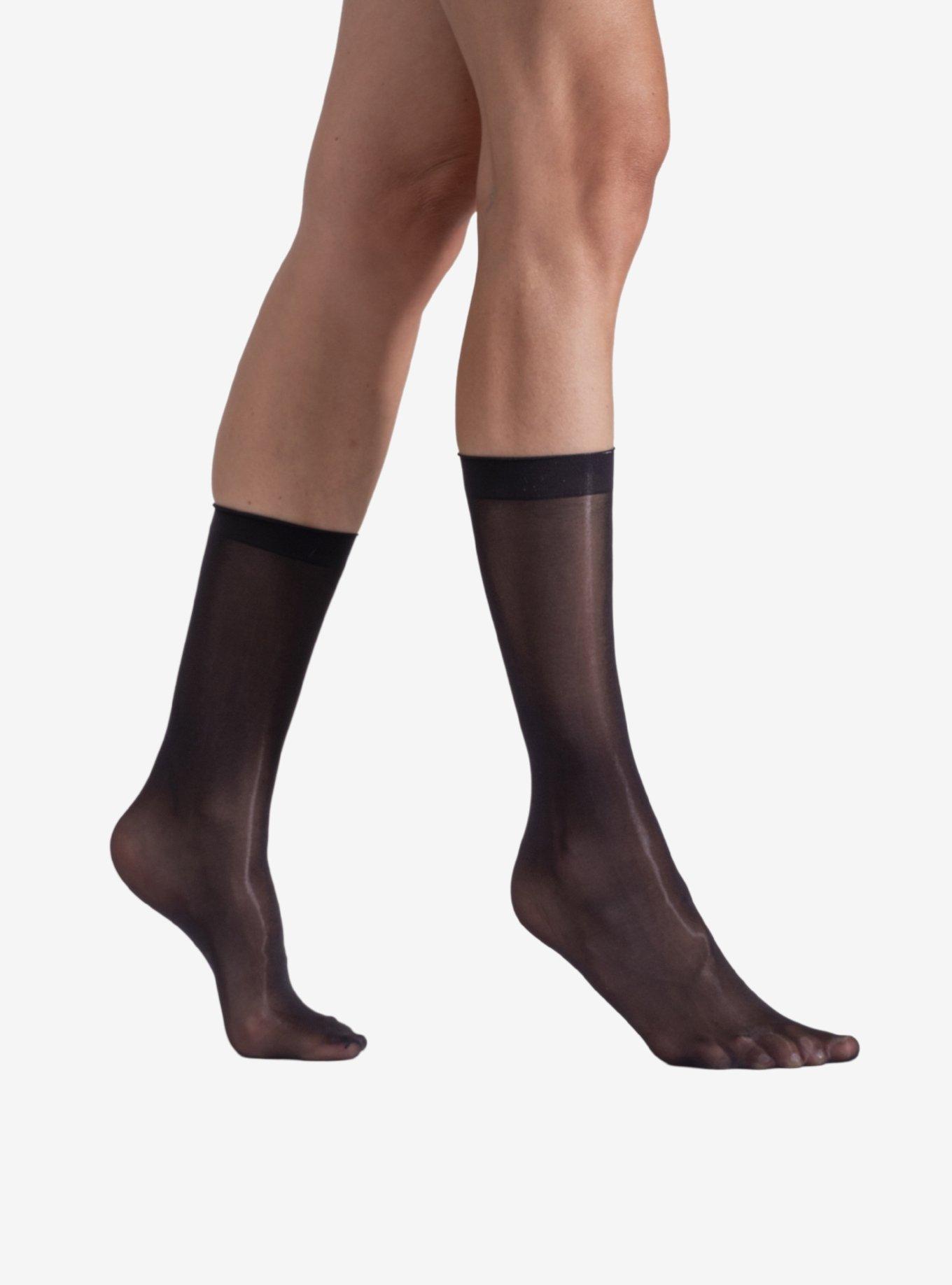 LECHERY Black Lustrous Silky Shiny Sheer Socks (2 Pairs), , hi-res