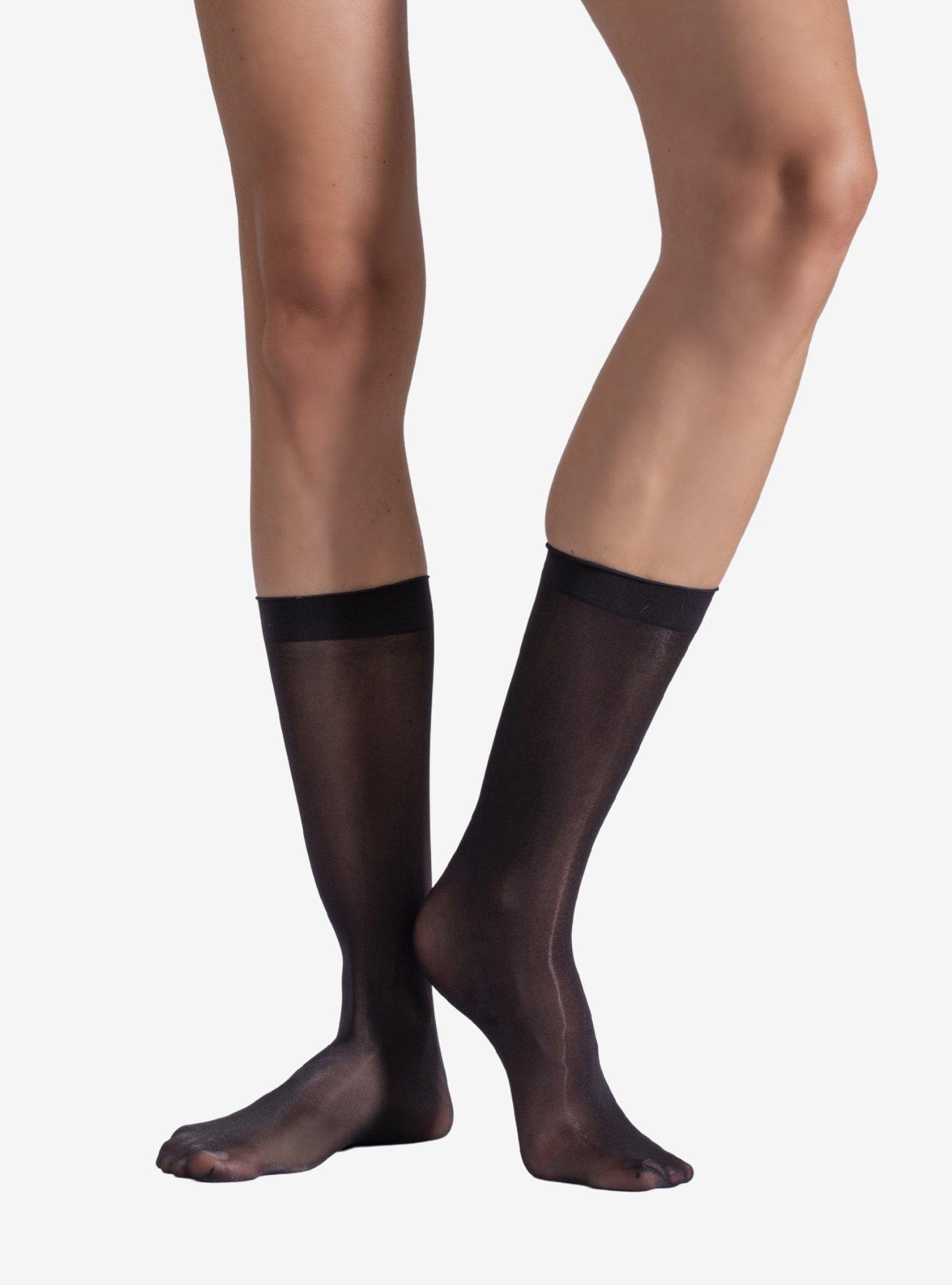 LECHERY Black Lustrous Silky Shiny Sheer Socks (2 Pairs), , alternate