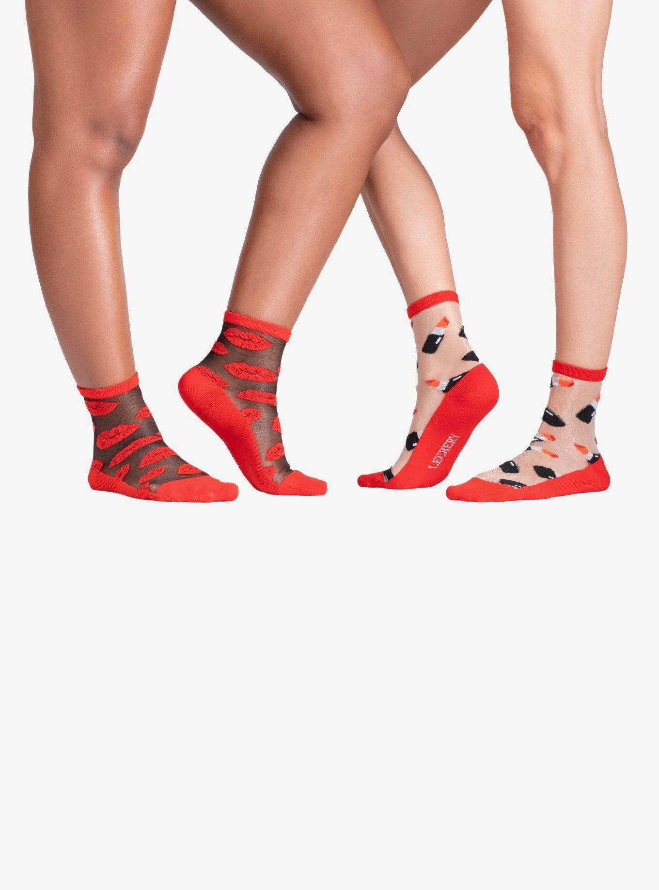 LECHERY Lipsticks & Lips Sheer Crew Socks (2 Pairs), , hi-res