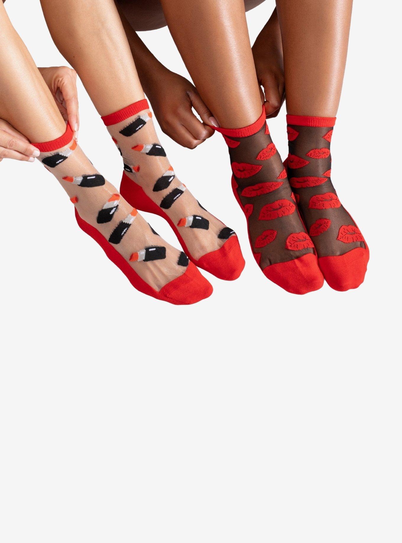 LECHERY Lipsticks & Lips Sheer Crew Socks (2 Pairs), MULTI, alternate
