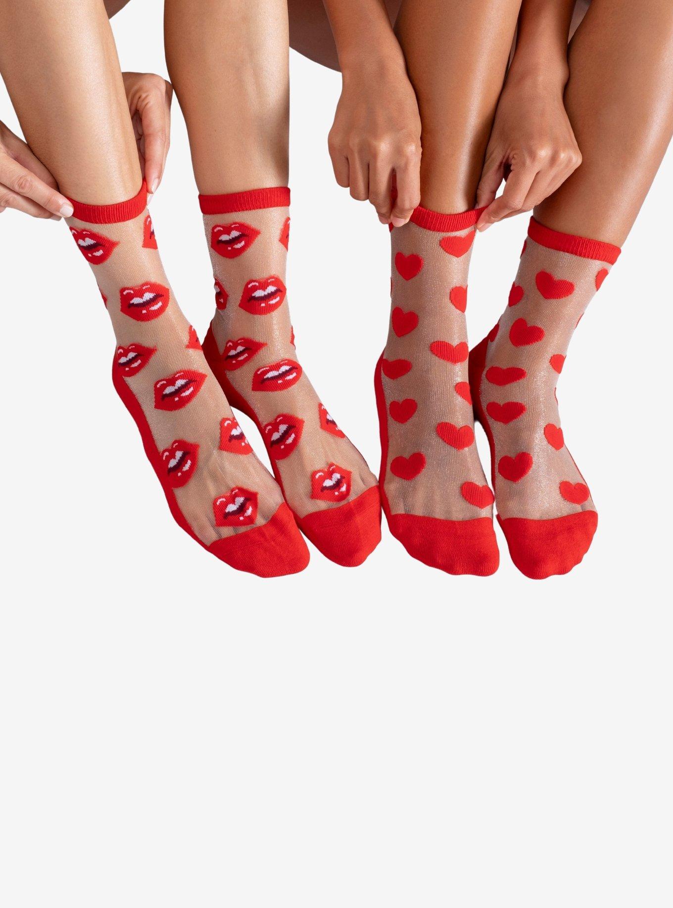 LECHERY Hearts & Lips Sheer Crew Socks (2 Pairs), MULTI, alternate