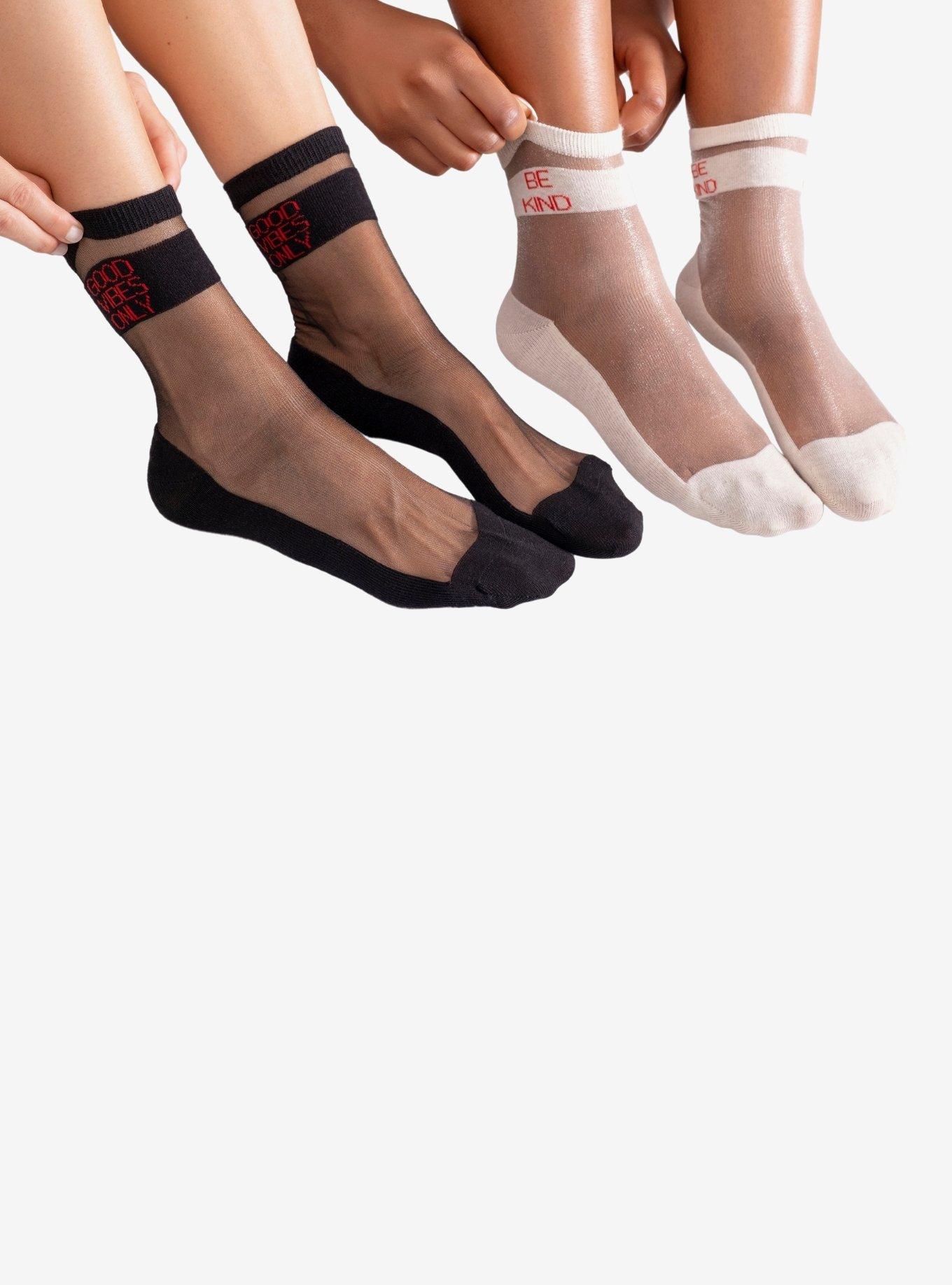 LECHERY Be Kind & Good Vibes Only Sheer Crew Socks (2 Pairs), MULTI, alternate