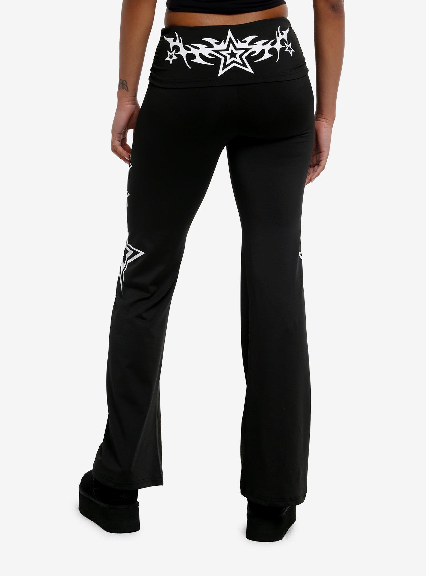 Black & White Y2K Star Wide Leg Leggings, , hi-res