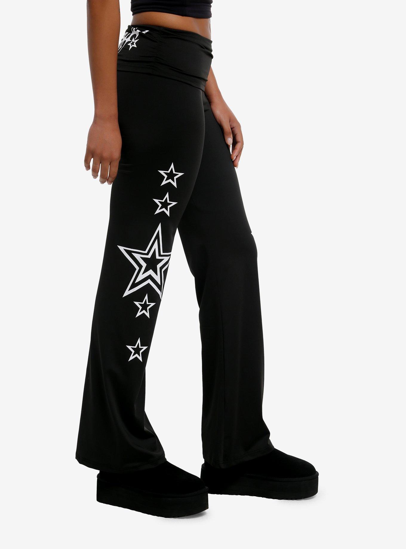 Black & White Y2K Star Wide Leg Leggings, , alternate