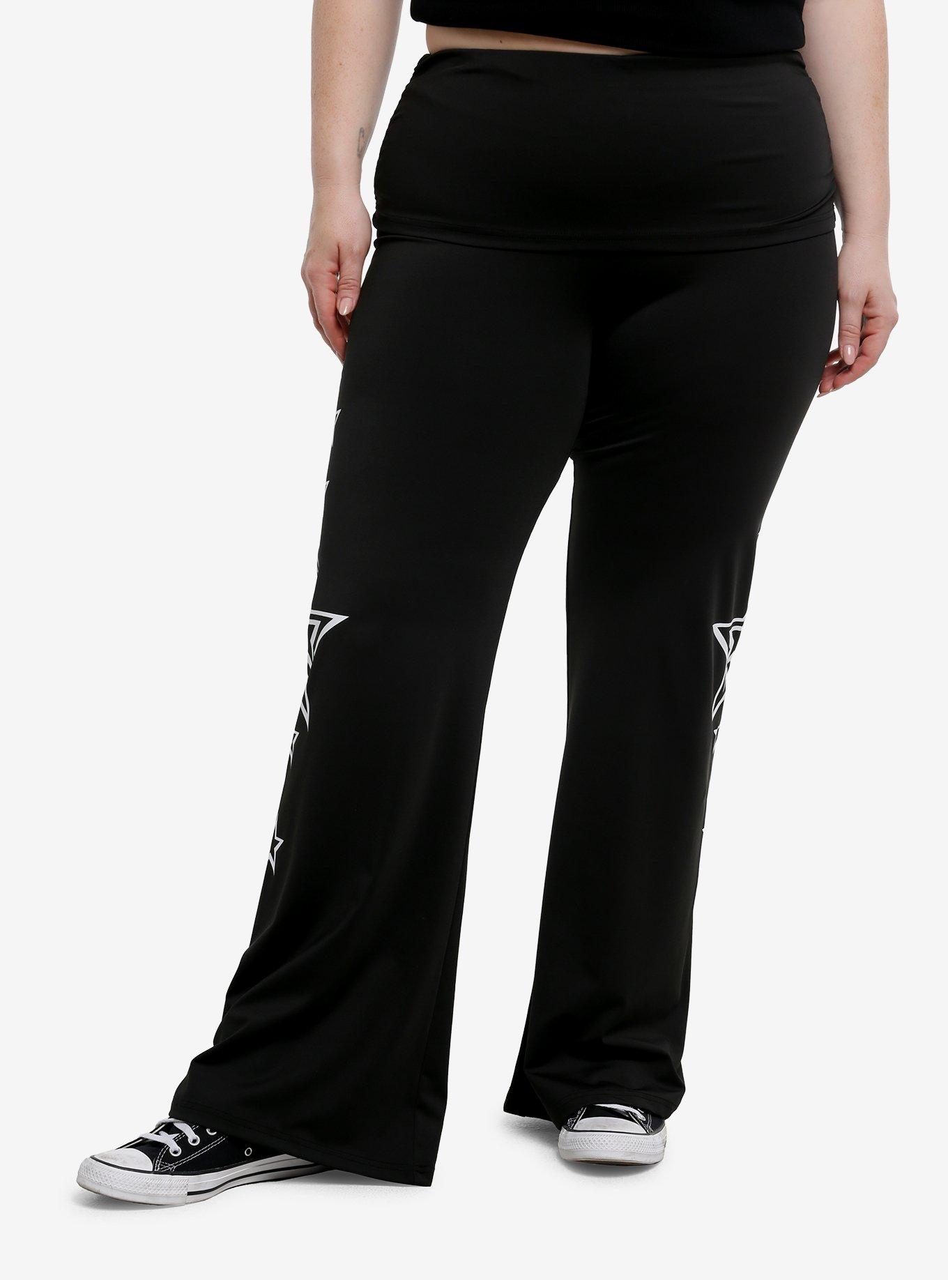 Black & White Y2K Star Wide Leg Leggings Plus Size, , hi-res