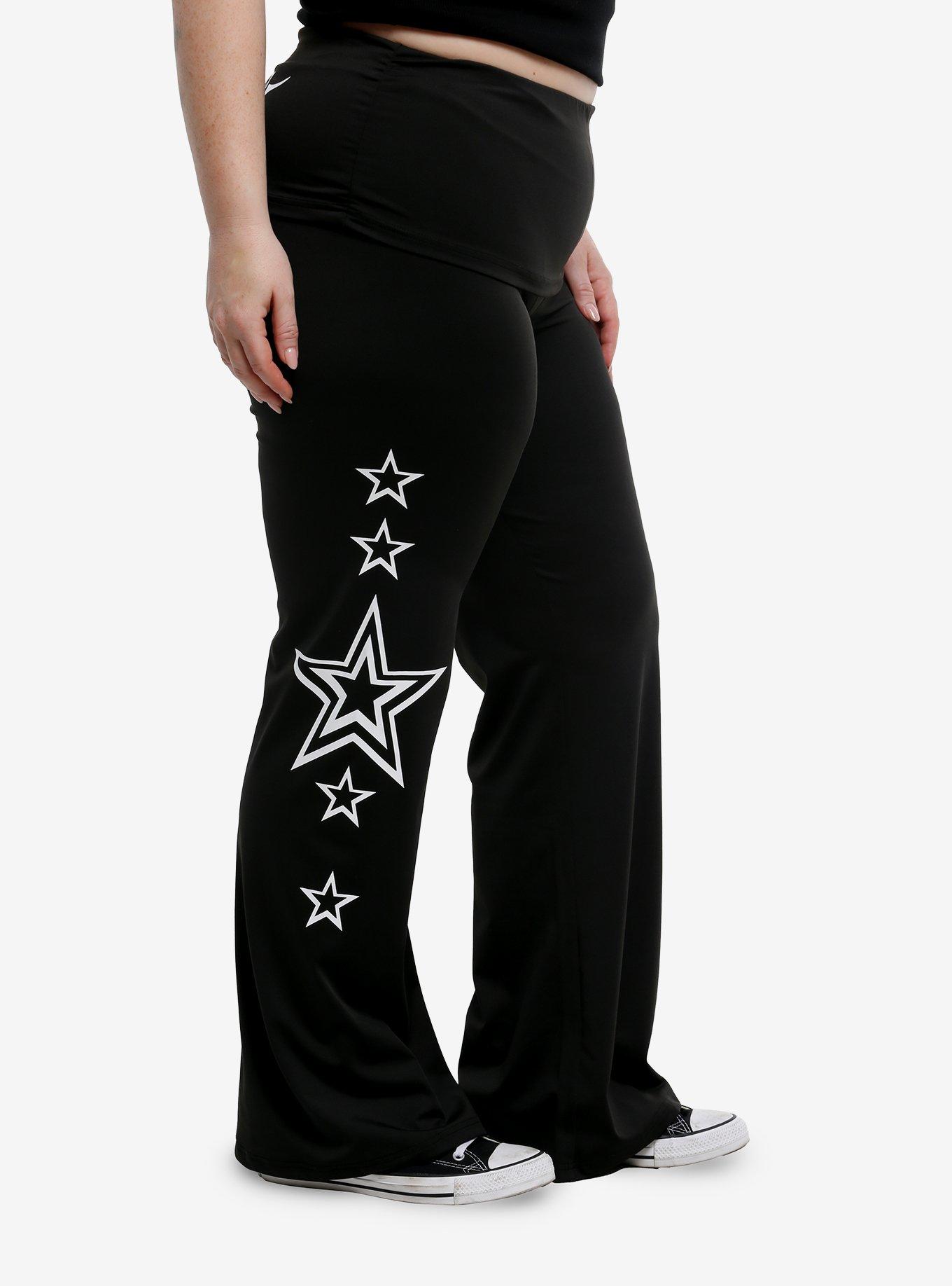 Black & White Y2K Star Wide Leg Leggings Plus Size, , alternate
