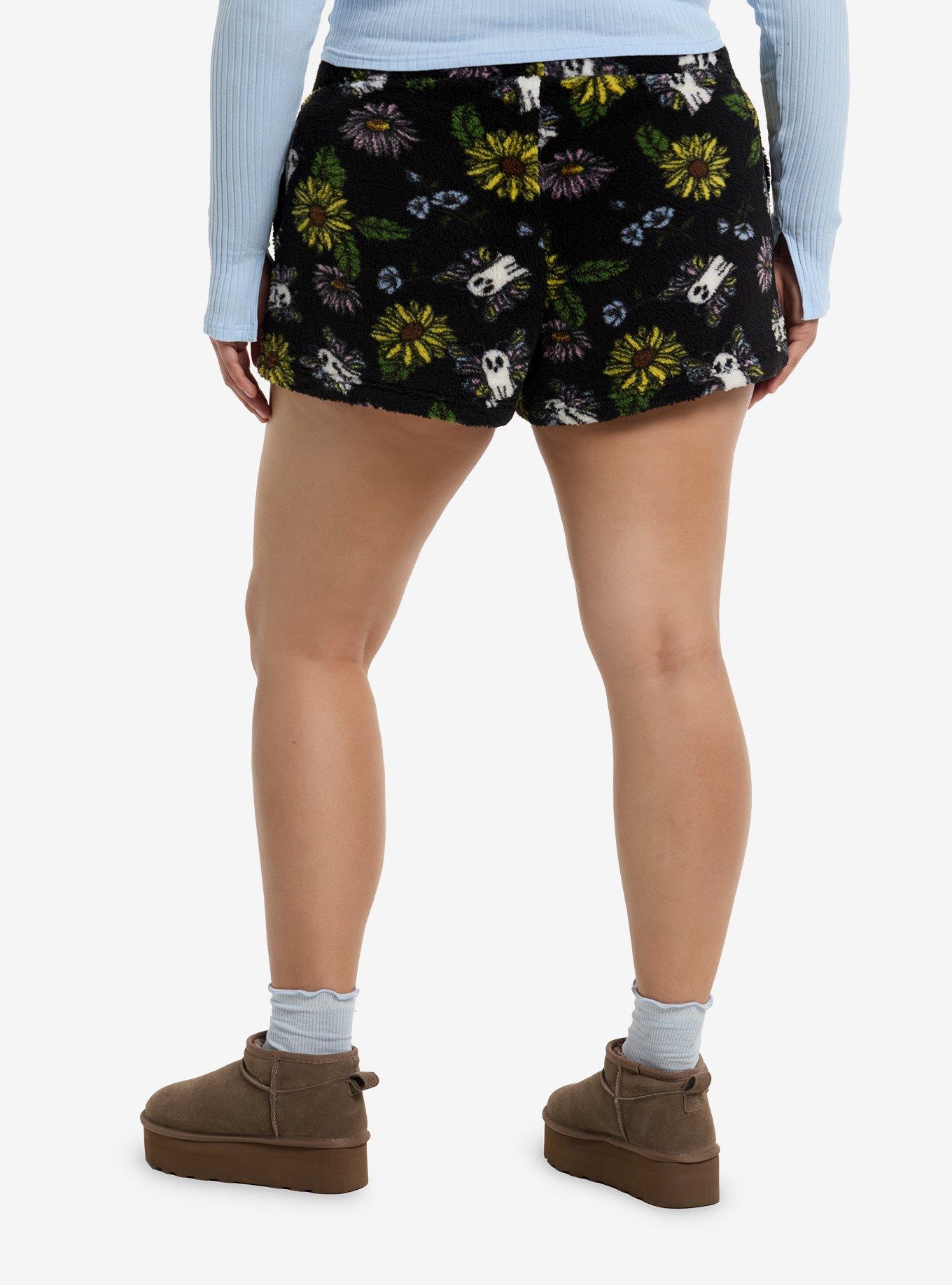 Thorn & Fable Ghost Butterflies Sherpa Girls Lounge Shorts Plus Size, , hi-res