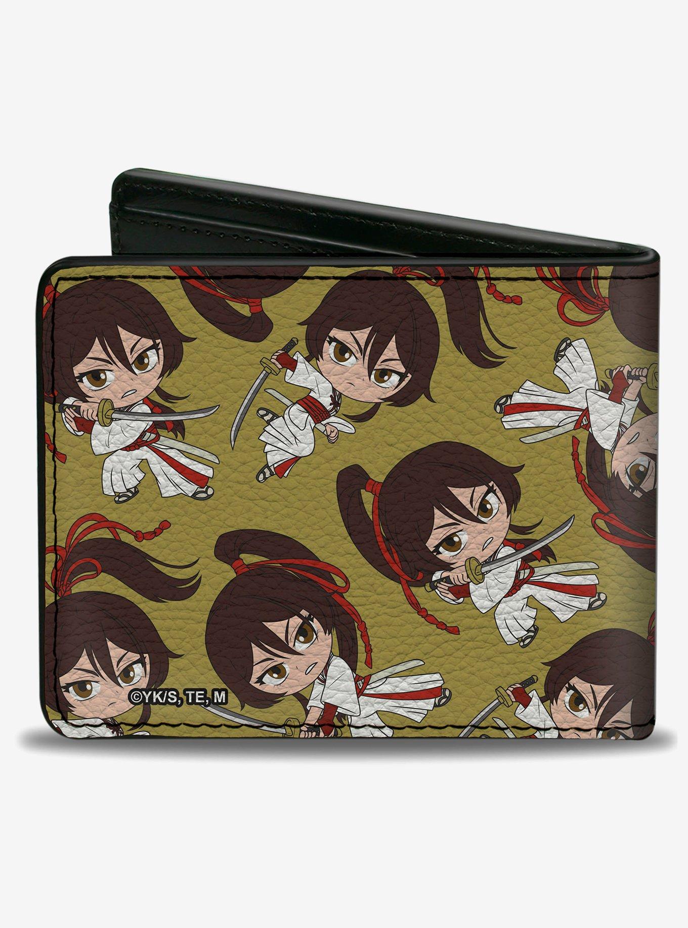 Hells Paradise Chibi Sagiri Sword Poses Scatter Golden Yellow Bifold Wallet, , hi-res