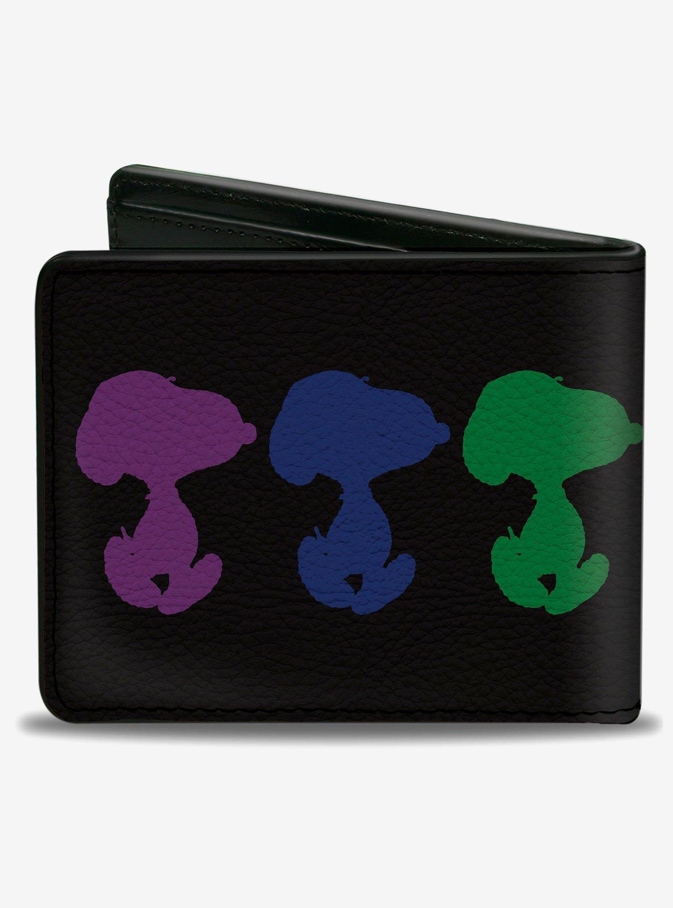 Peanuts Snoopy Silhouette Pose Black Rainbow Multi Color Bifold Wallet, , hi-res