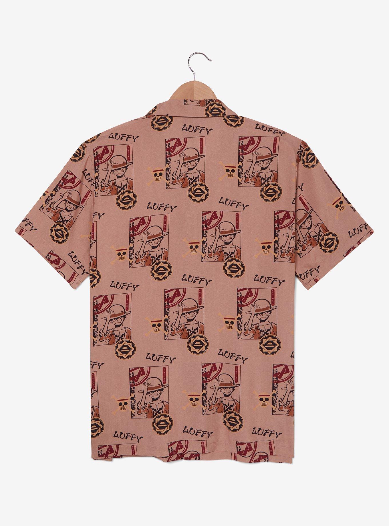 One Piece Monkey D. Luffy Allover Print Woven Button-Up - BoxLunch Exclusive, , hi-res