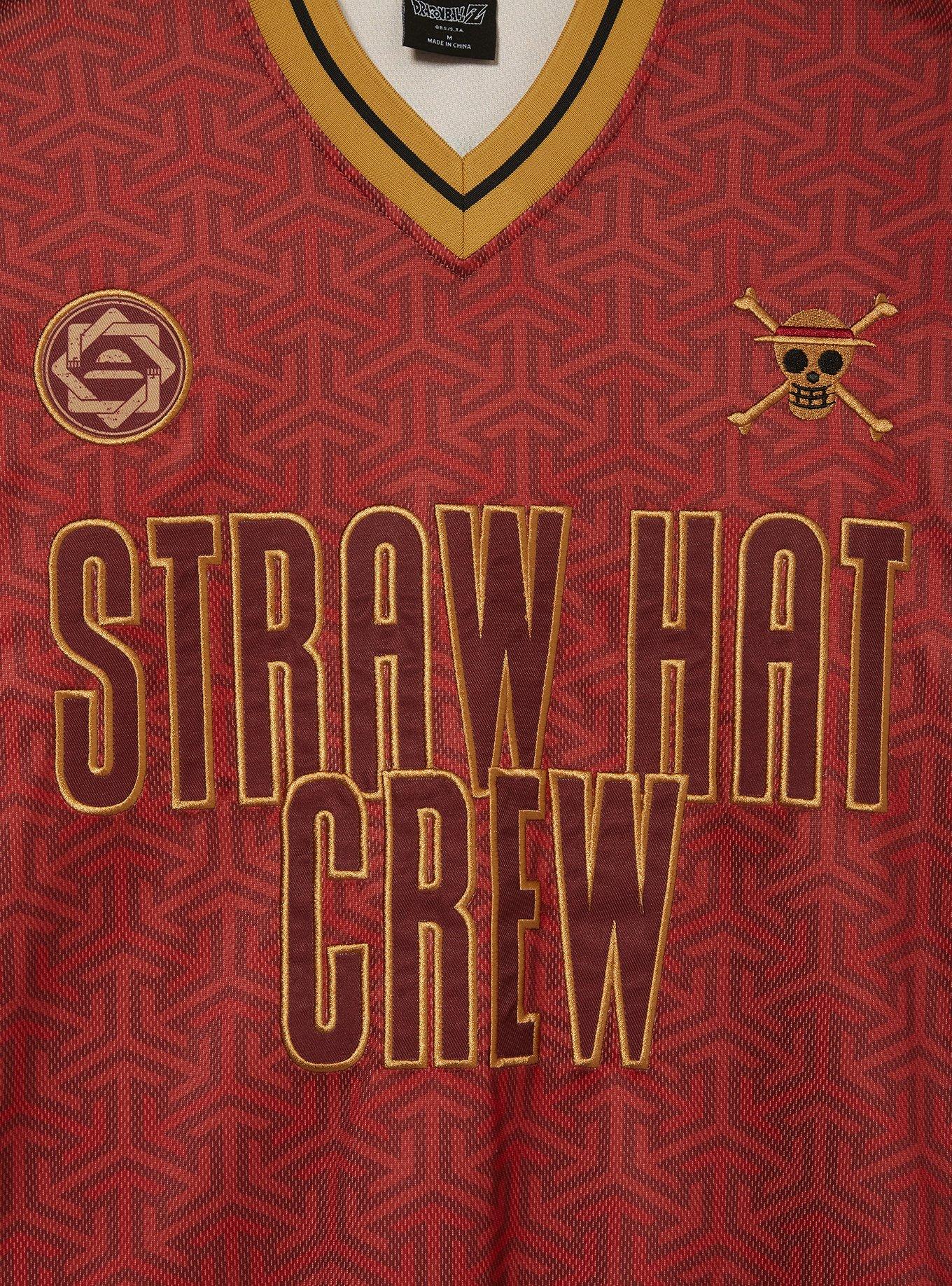 One Piece Luffy Straw Hat Crew Soccer Jersey &mdash; BoxLunch Exclusive, DARK RED, alternate