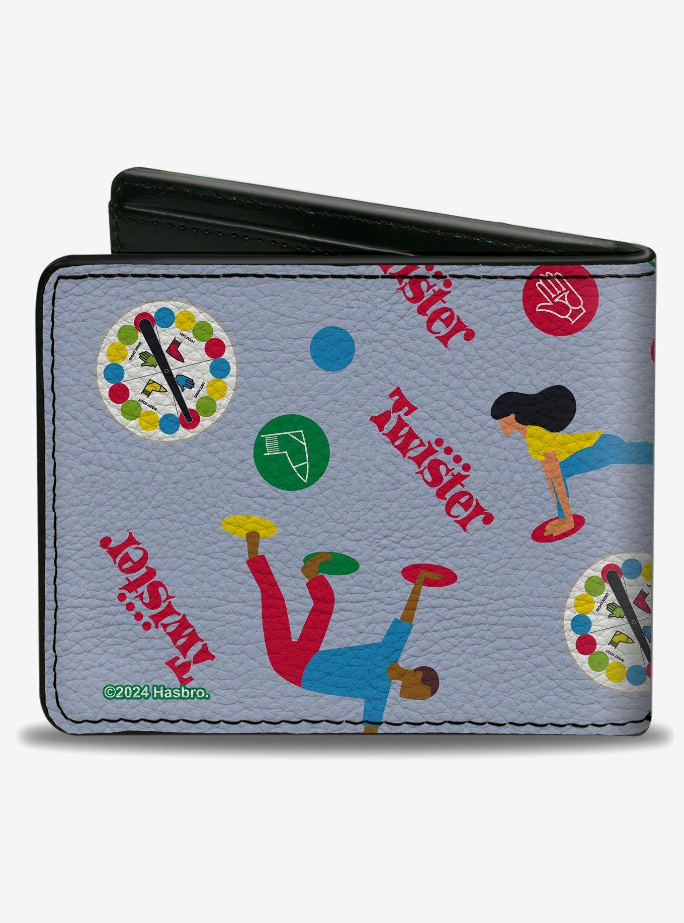 Twister Vintage Game Logo and Player Poses Gray Multi Color Bifold Wallet, , hi-res