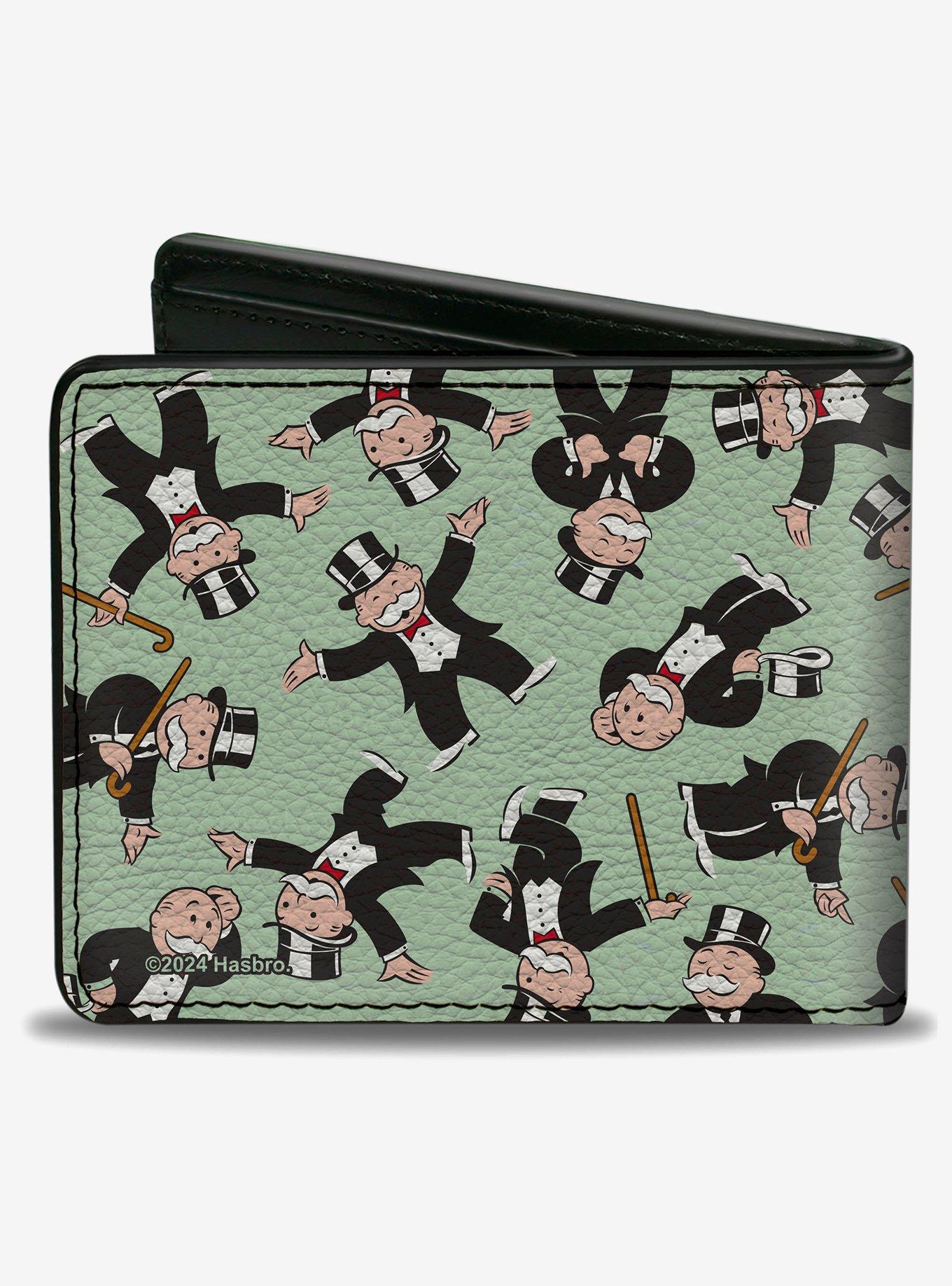 Mr Monopoly Rich Uncle Pennybags Poses Scattered Green Bifold Wallet, , hi-res