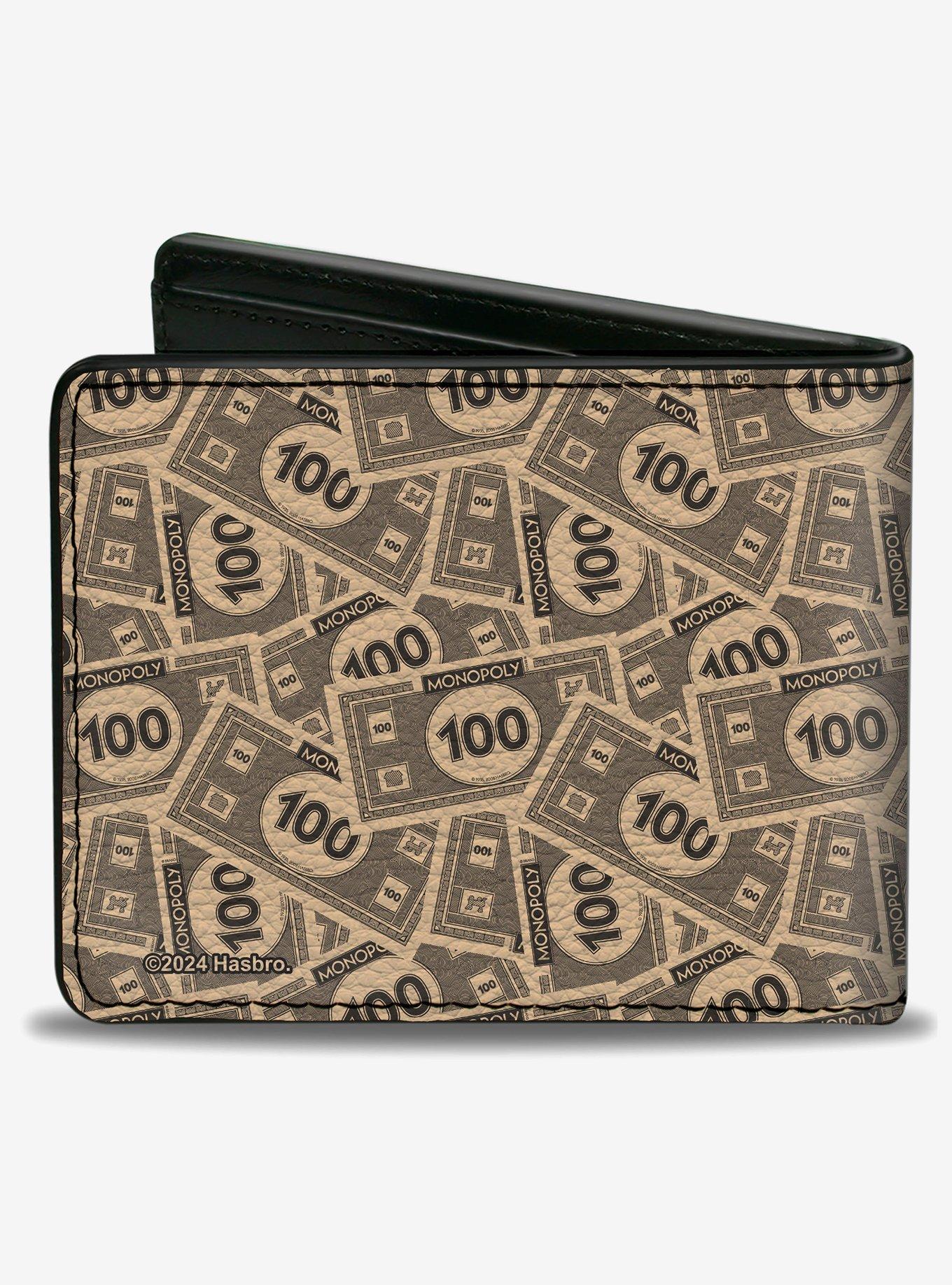 Mr Monopoly Rich Uncle Pennybags Pose 100 Money Bills Stacked Bifold Wallet, , hi-res