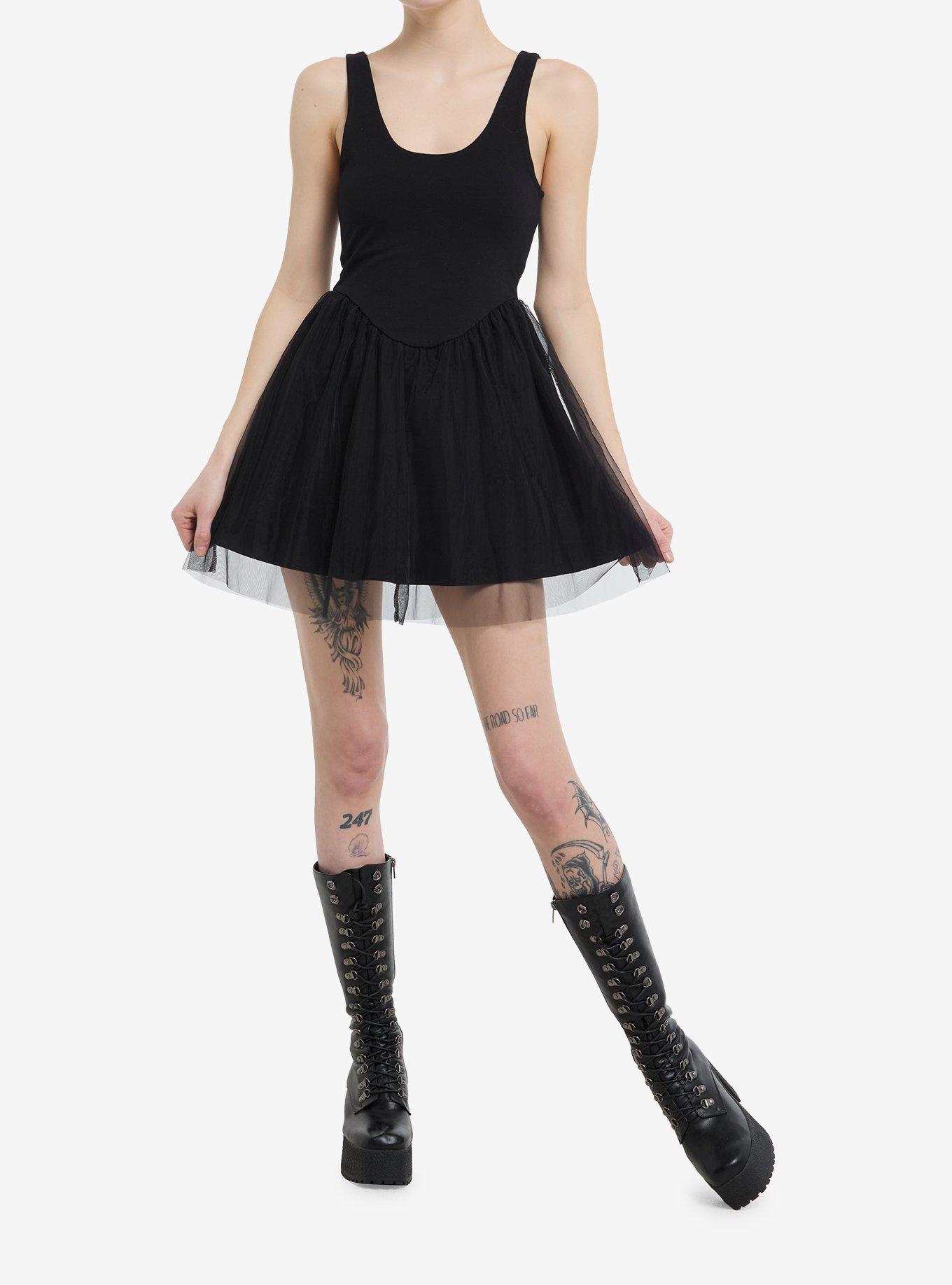 Black Tulle Mini Tank Dress, , hi-res