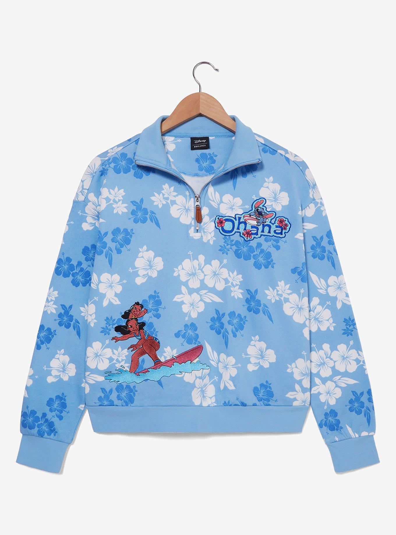 Disney Lilo & Stitch Hibiscus Flowers Quarter Zip Women's Crewneck - BoxLunch Exclusive, , hi-res