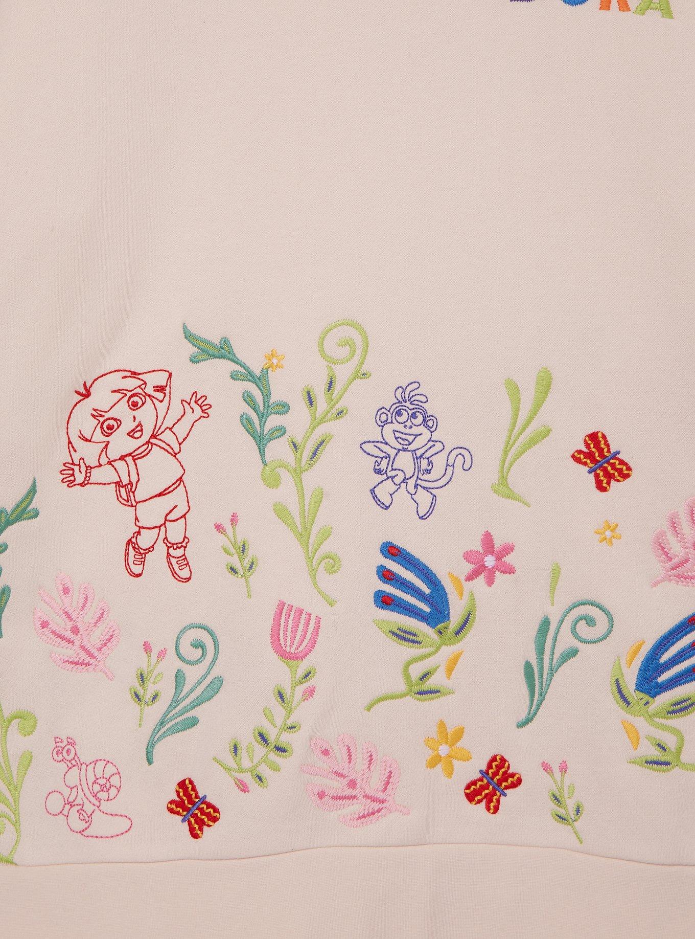 Dora the Explorer Floral Embroidered Crewneck — BoxLunch Exclusive, BEIGE, alternate