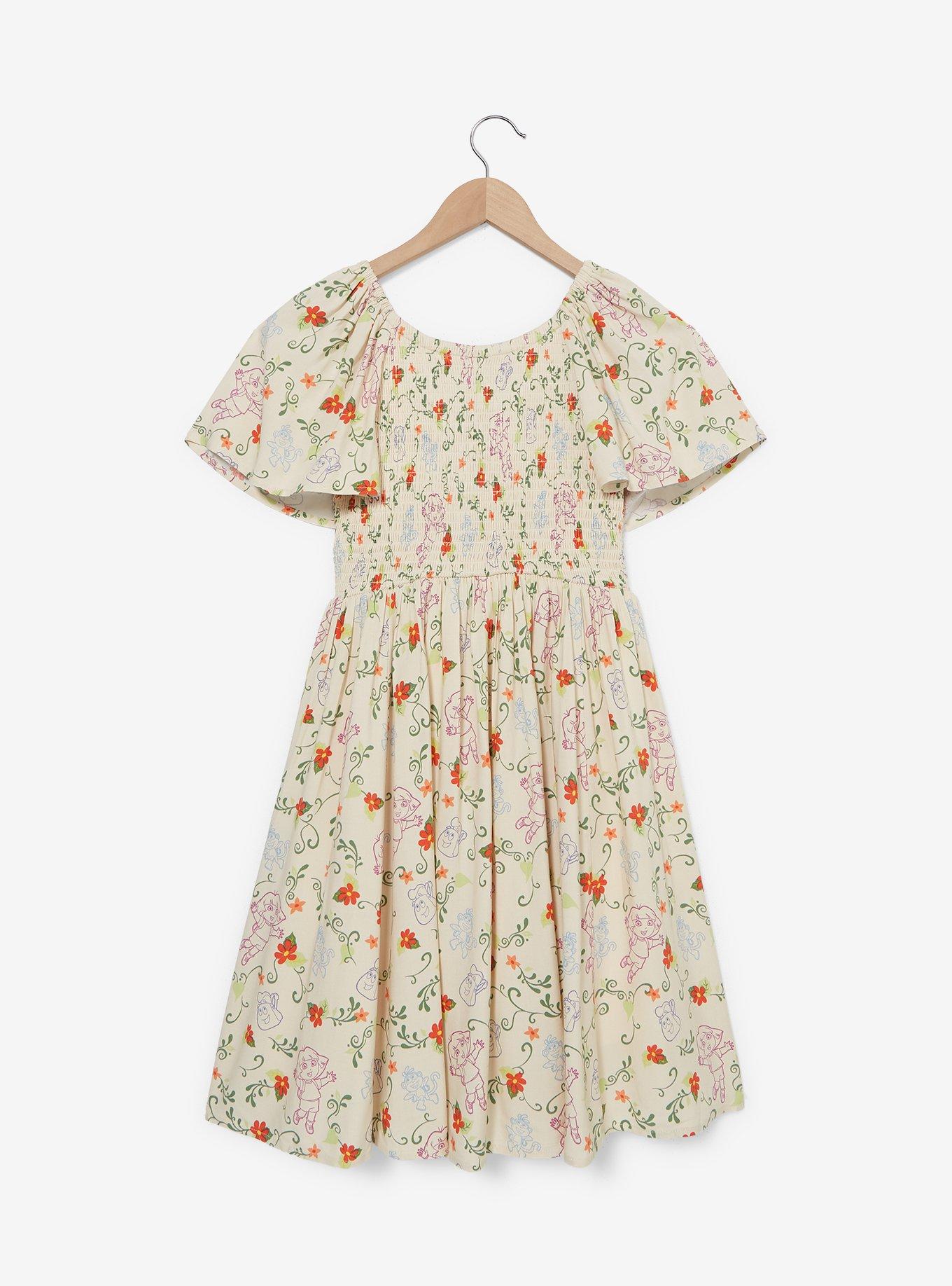 Dora the Explorer Allover Print Smocked Dress — BoxLunch Exclusive, BEIGE, alternate