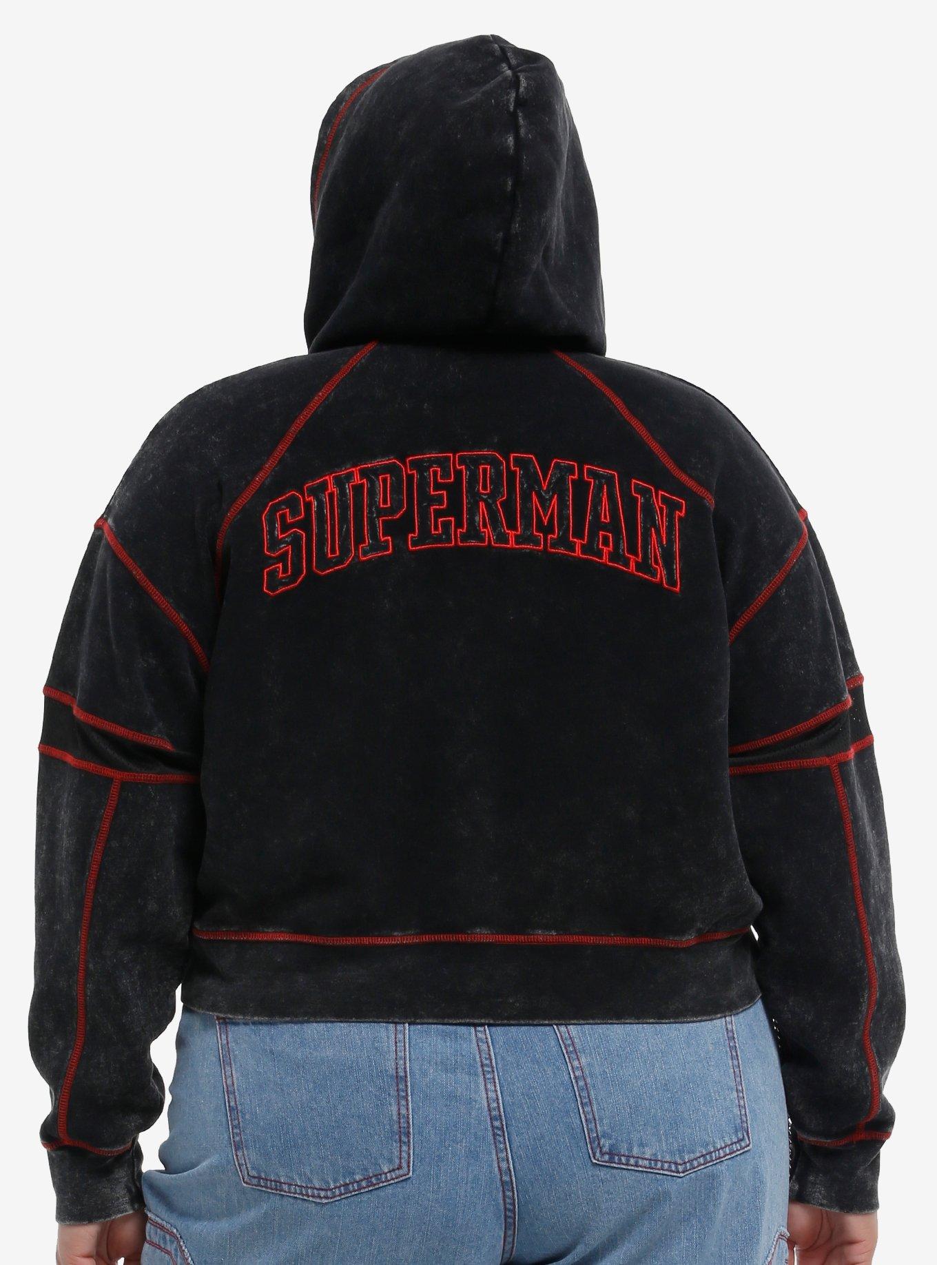 DC Comics Superman Logo Mineral Wash Crop Hoodie Plus Size, , hi-res
